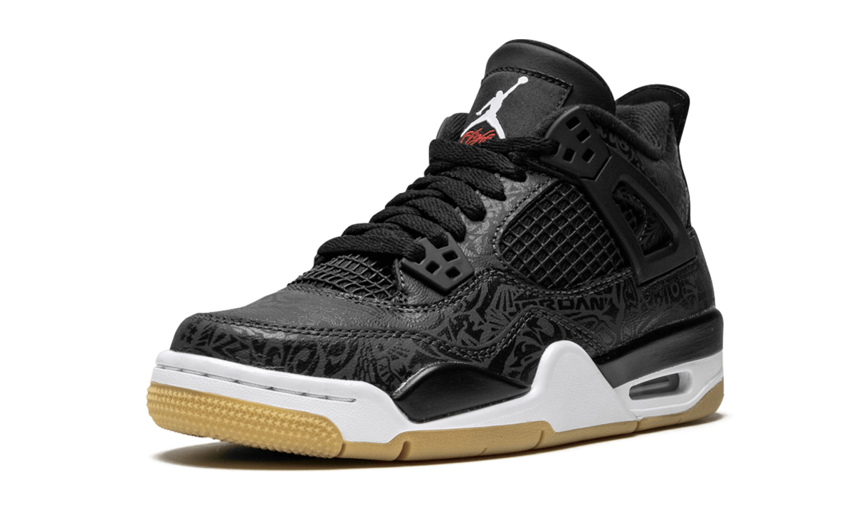 jordan 4 retro laser black gum gs+CI2970-001+left diagnol single view