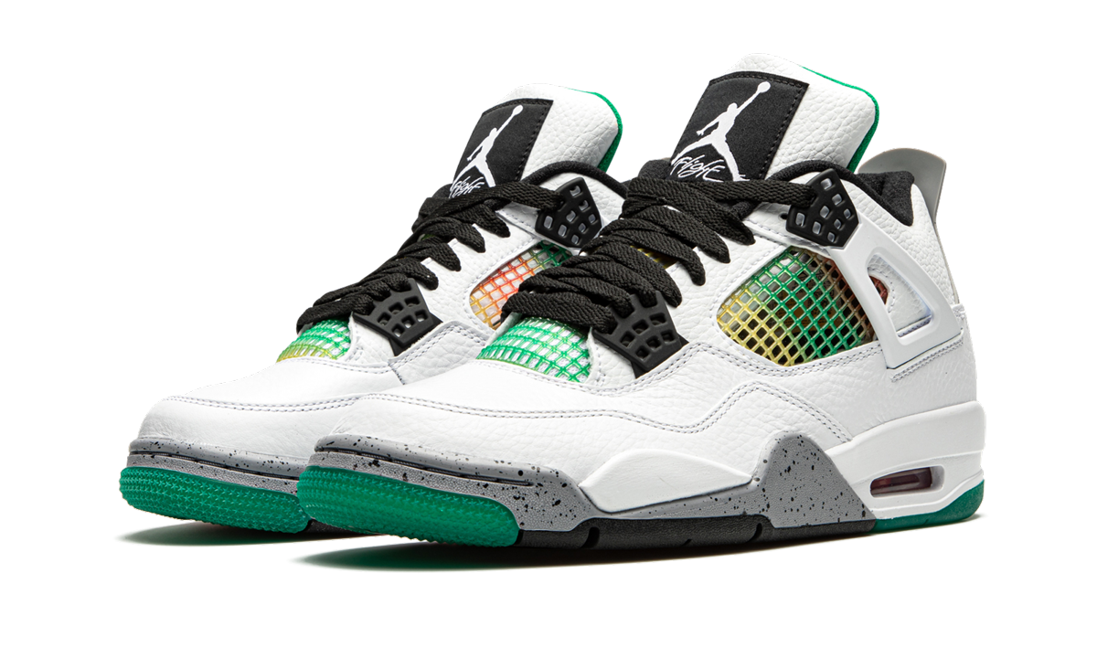 jordan 4 retro lucid green rasta women s+AQ9129-100+diagnol left view