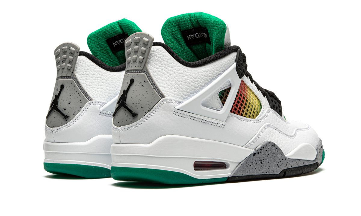jordan 4 retro lucid green rasta women s+AQ9129-100+diagnol right behind view