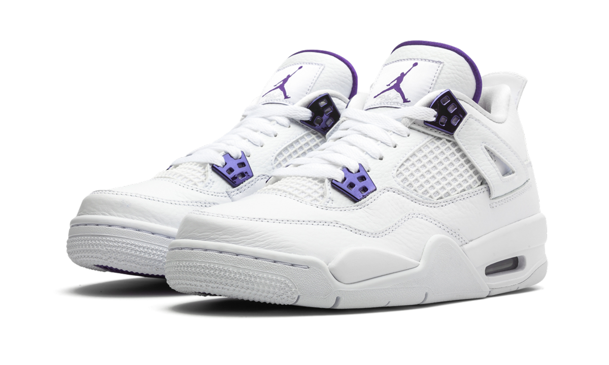 jordan 4 retro metallic purple gs+408452-115+diagnol left view