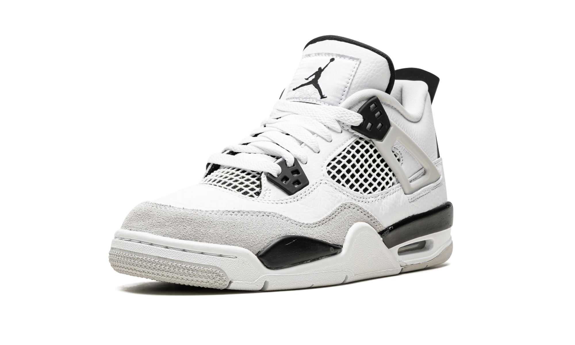 jordan 4 retro military black gs+408452-111+left diagnol single view