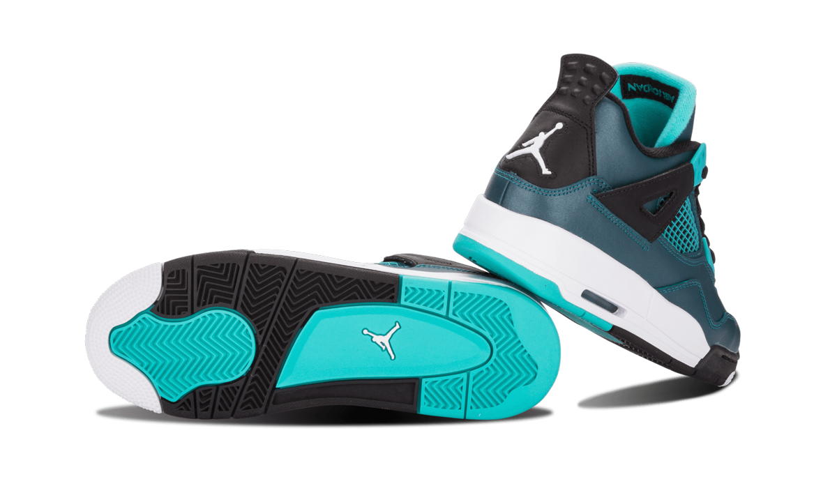 jordan 4 retro teal gs+705330-330+diagnol right behind view
