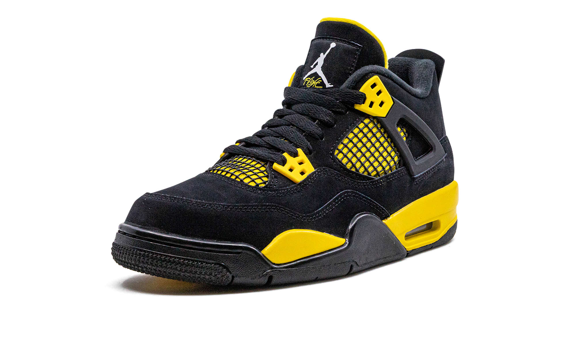 jordan 4 retro thunder 2023 gs+408452-017+left diagnol single view