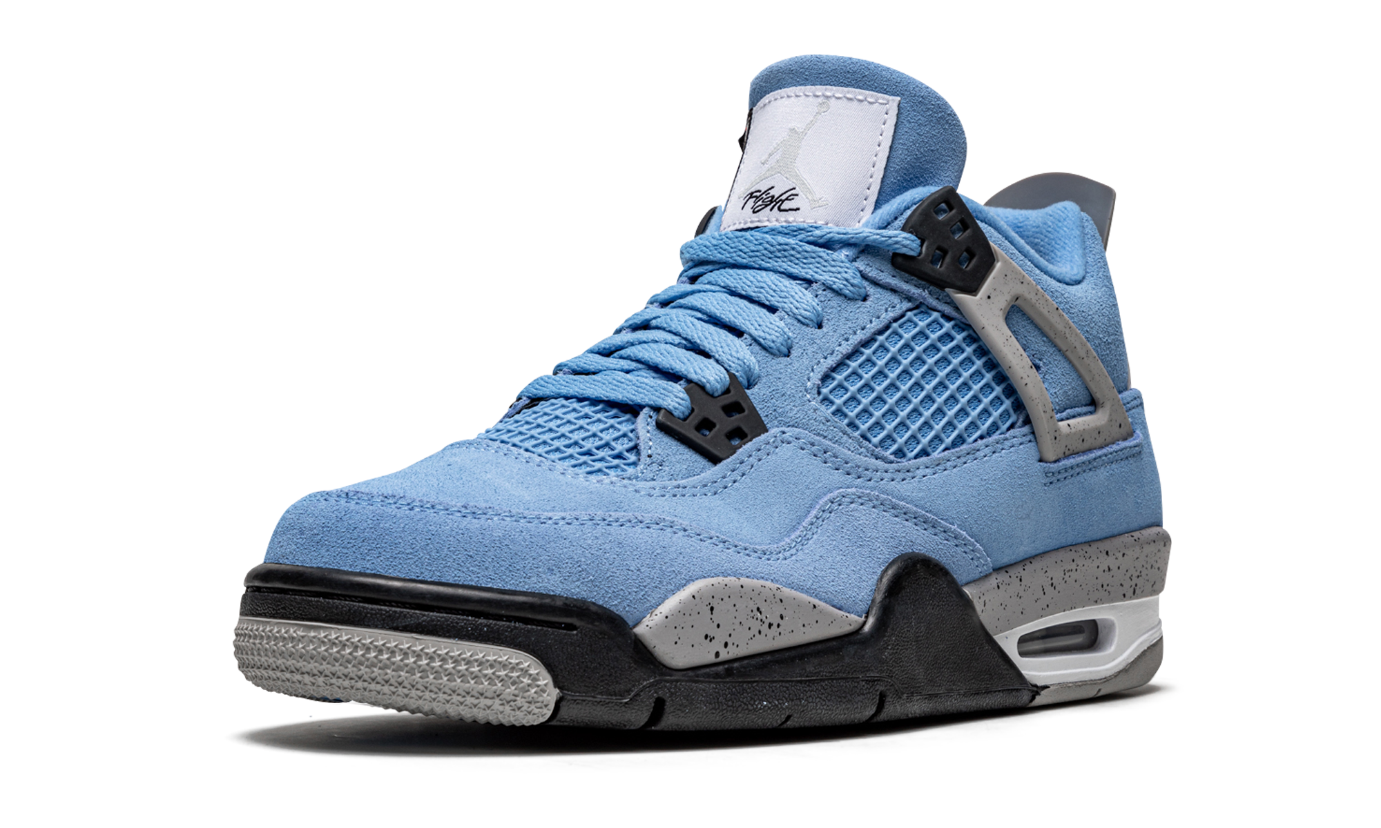 jordan 4 retro university blue gs+408452-400+left diagnol single view