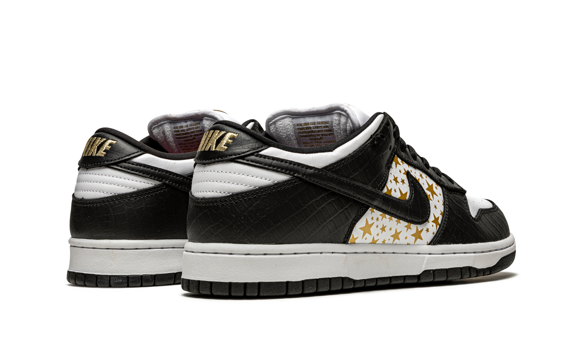 nike sb dunk low supreme stars black 2021+DH3228-102+diagnol right behind view