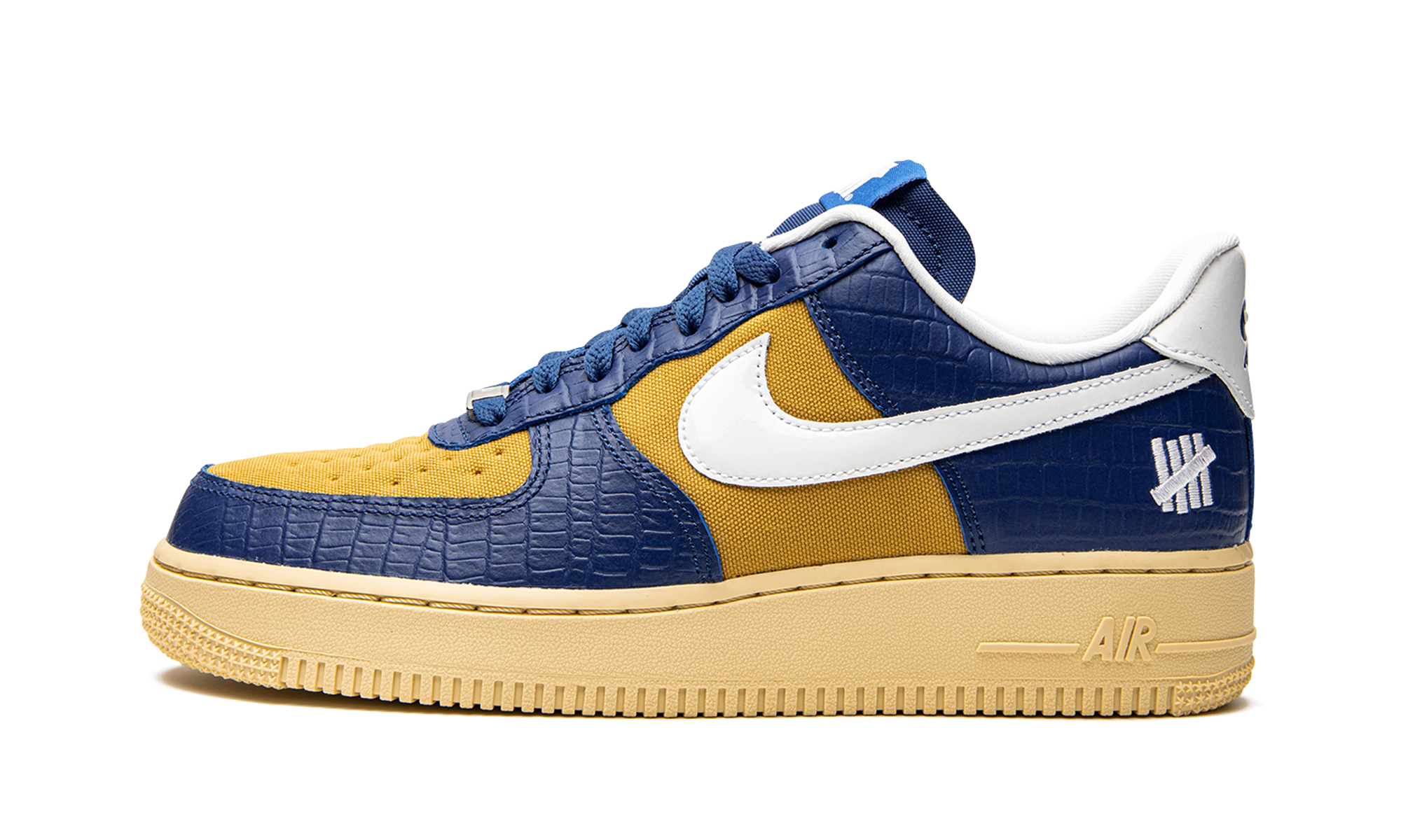 nike air force 1 low sp undefeated 5 on it blue yellow croc+DM8462-400+diagnol right view 1