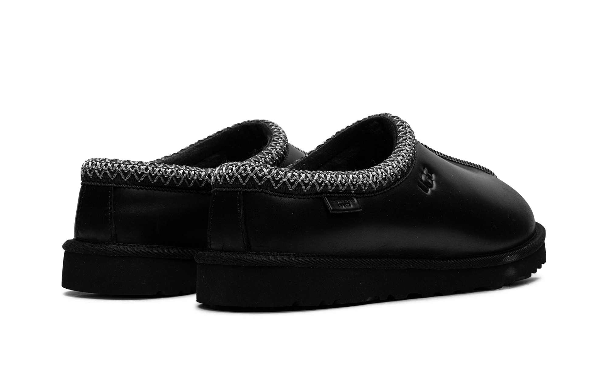 ugg tasman lthr regen slipper black+1163890-BLK+diagnol right behind view