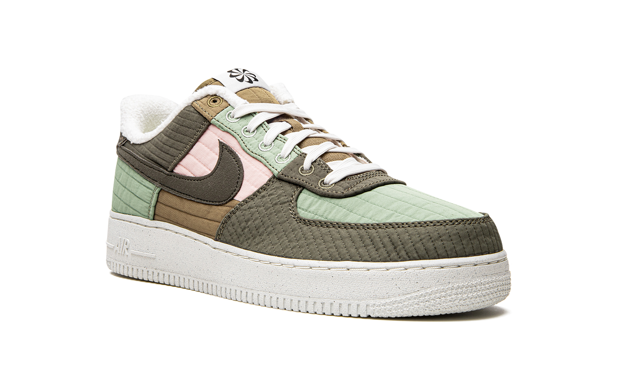 nike air force 1 07 lx low toasty oil green+DC8744-300+diagnol right view