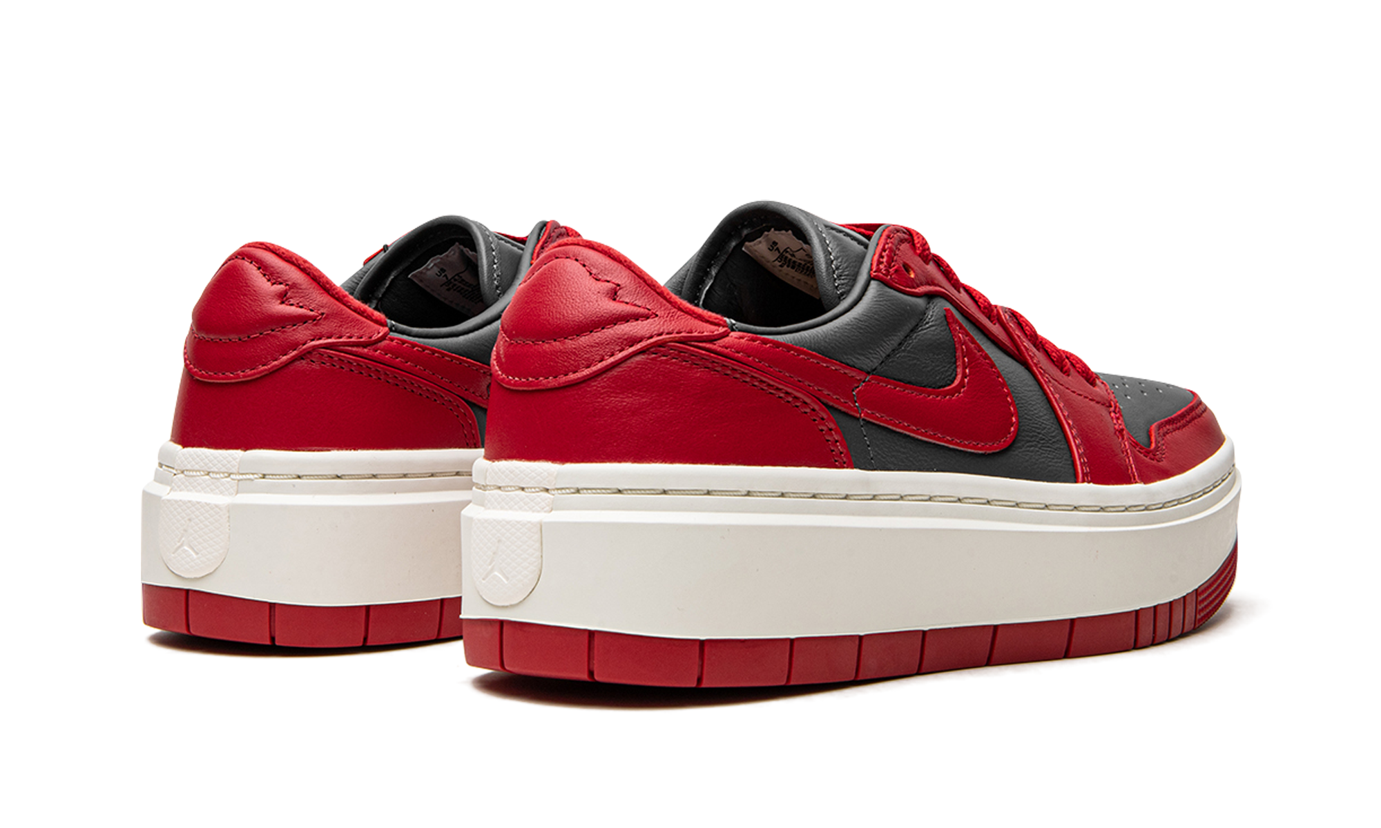 jordan 1 elevate low dark grey varsity red women s+DH7004-006+diagnol right behind view
