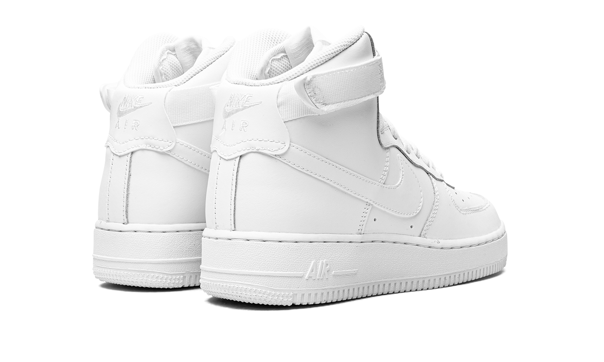 nike air force 1 high le triple white gs+DH2943-111+diagnol right behind view