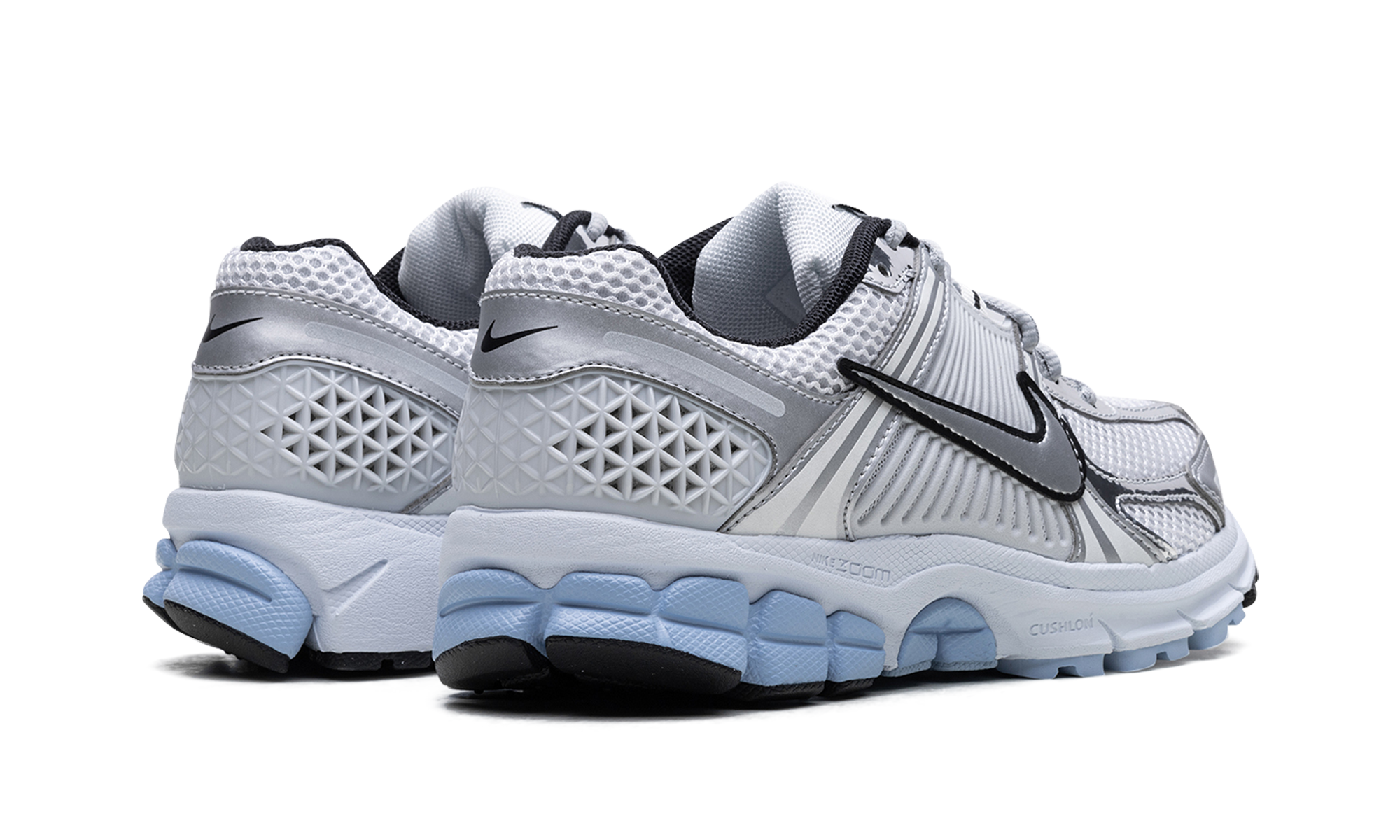 nike zoom vomero 5 metallic silver blue tint women s+HF1877-100+diagnol right behind view