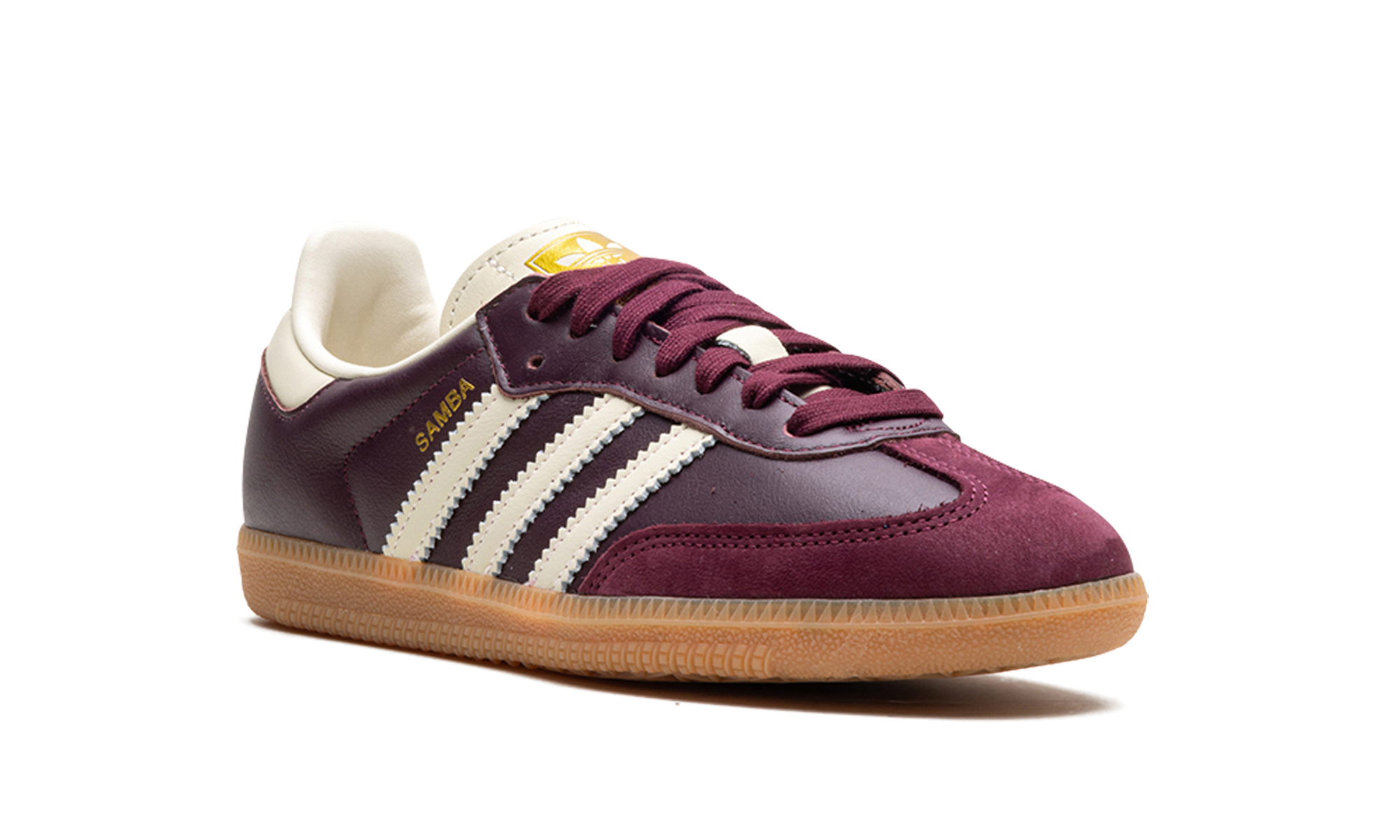 adidas samba og maroon gold metallic women s+ID0477+diagnol right view