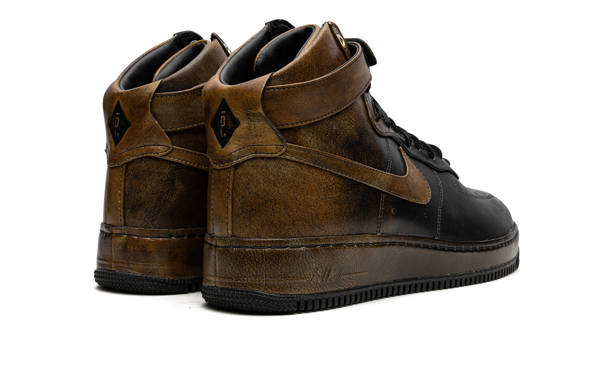 nike air force 1 high pigalle black gold+677129-090+diagnol right behind view