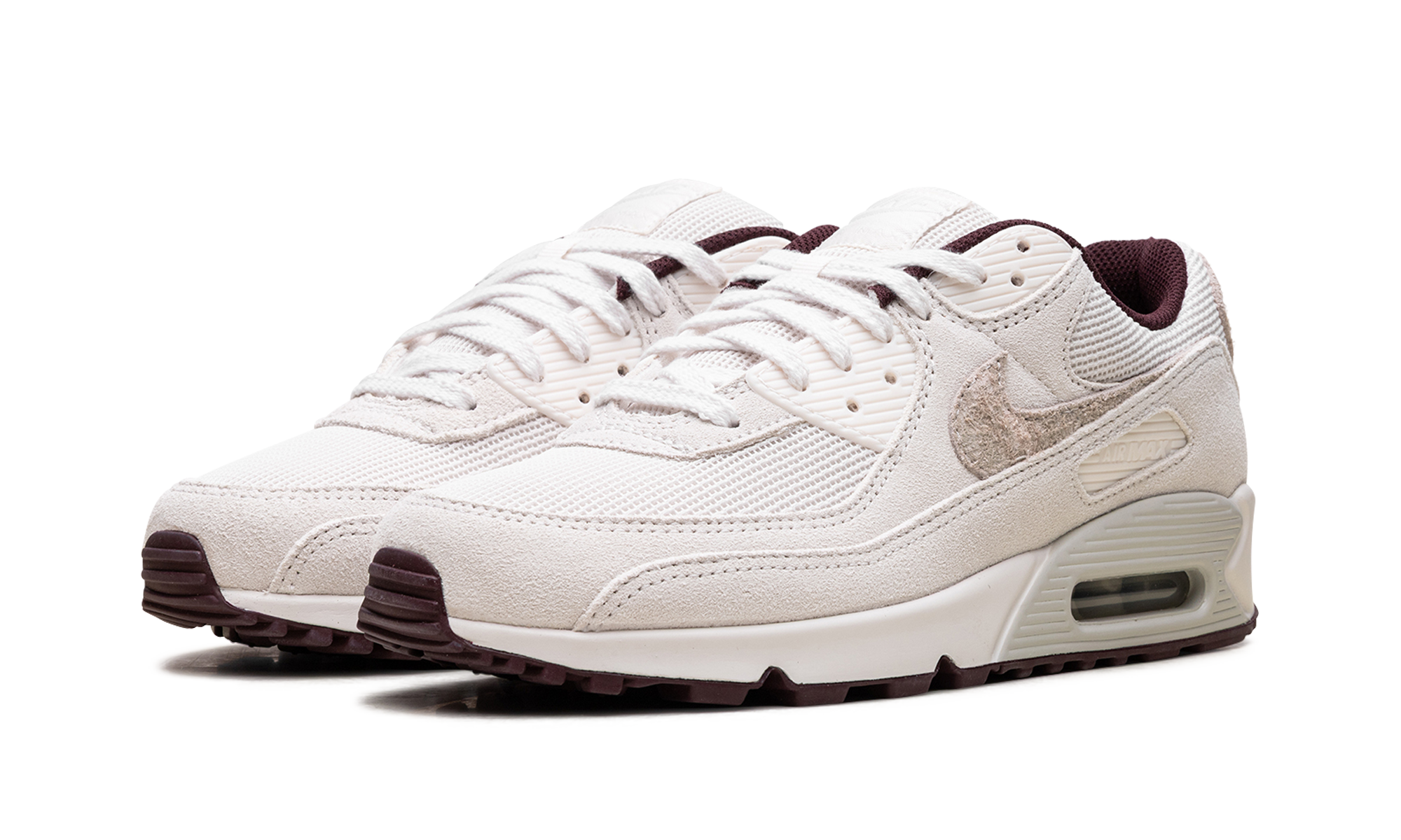 nike air max 90 sail burgundy crush+HQ1712-001+diagnol left view