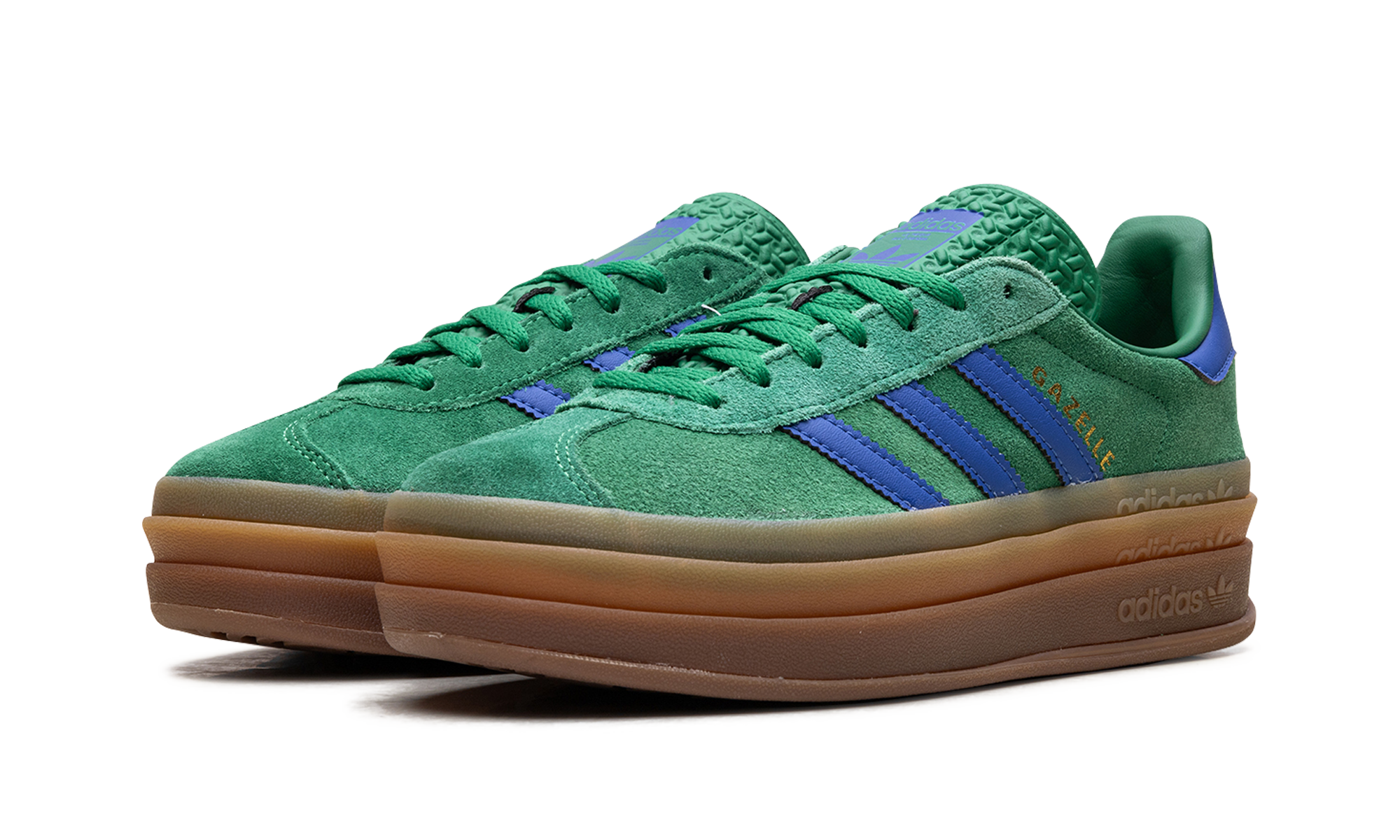 adidas gazelle bold green blue gum women s+IE1370+diagnol left view