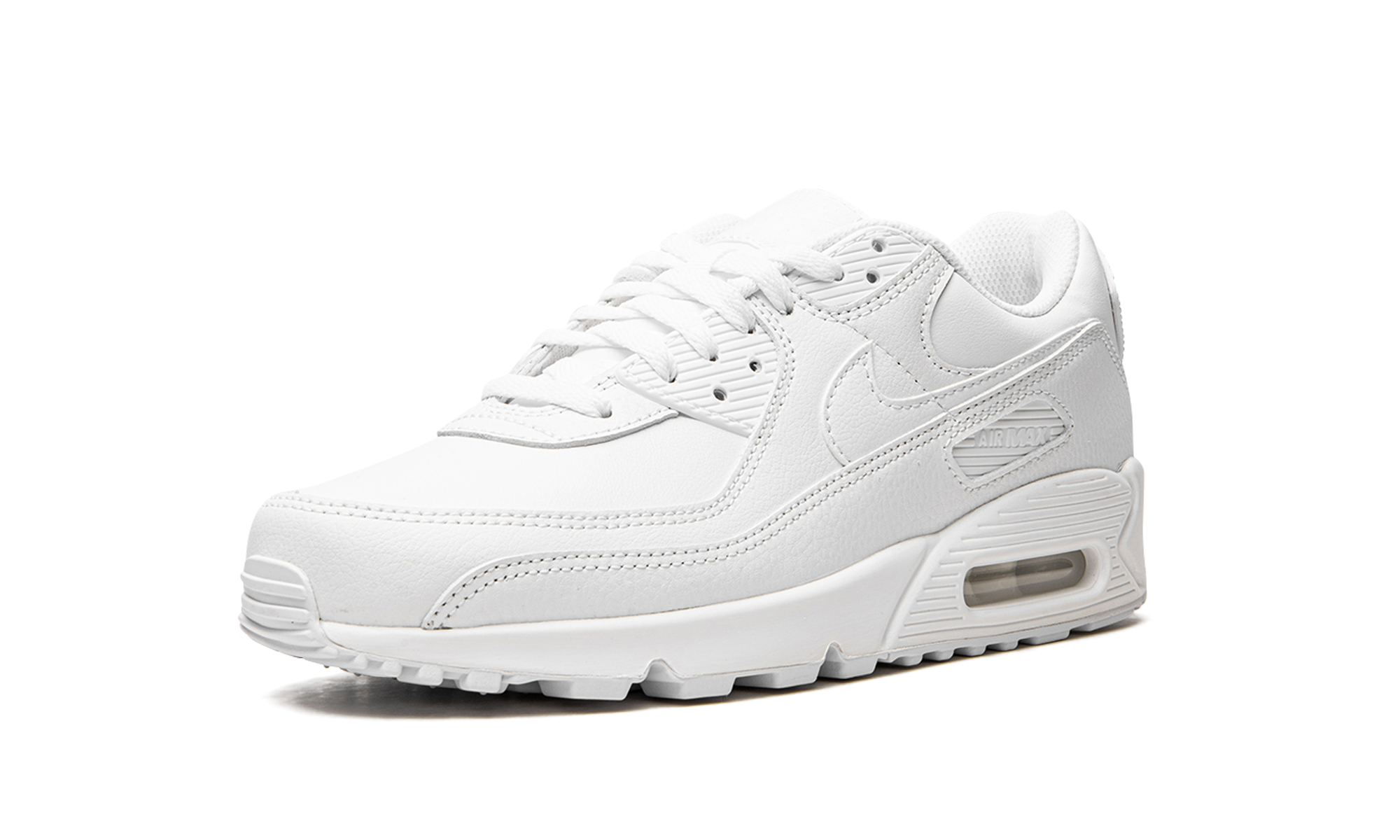 nike air max 90 leather triple white+CZ5594-100+left diagnol single view