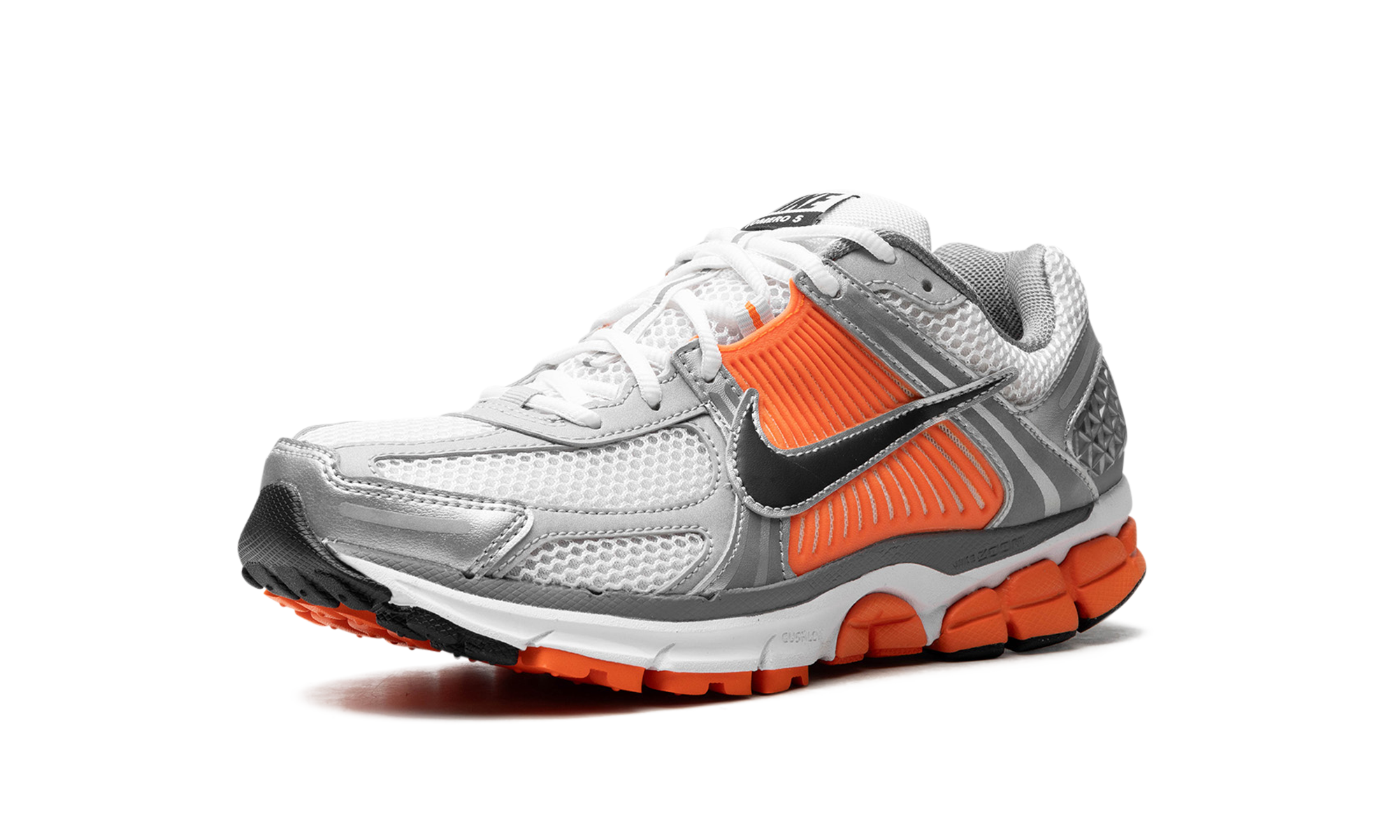 nike zoom vomero 5 platinum tint safety orange+FJ4151-002+left diagnol single view