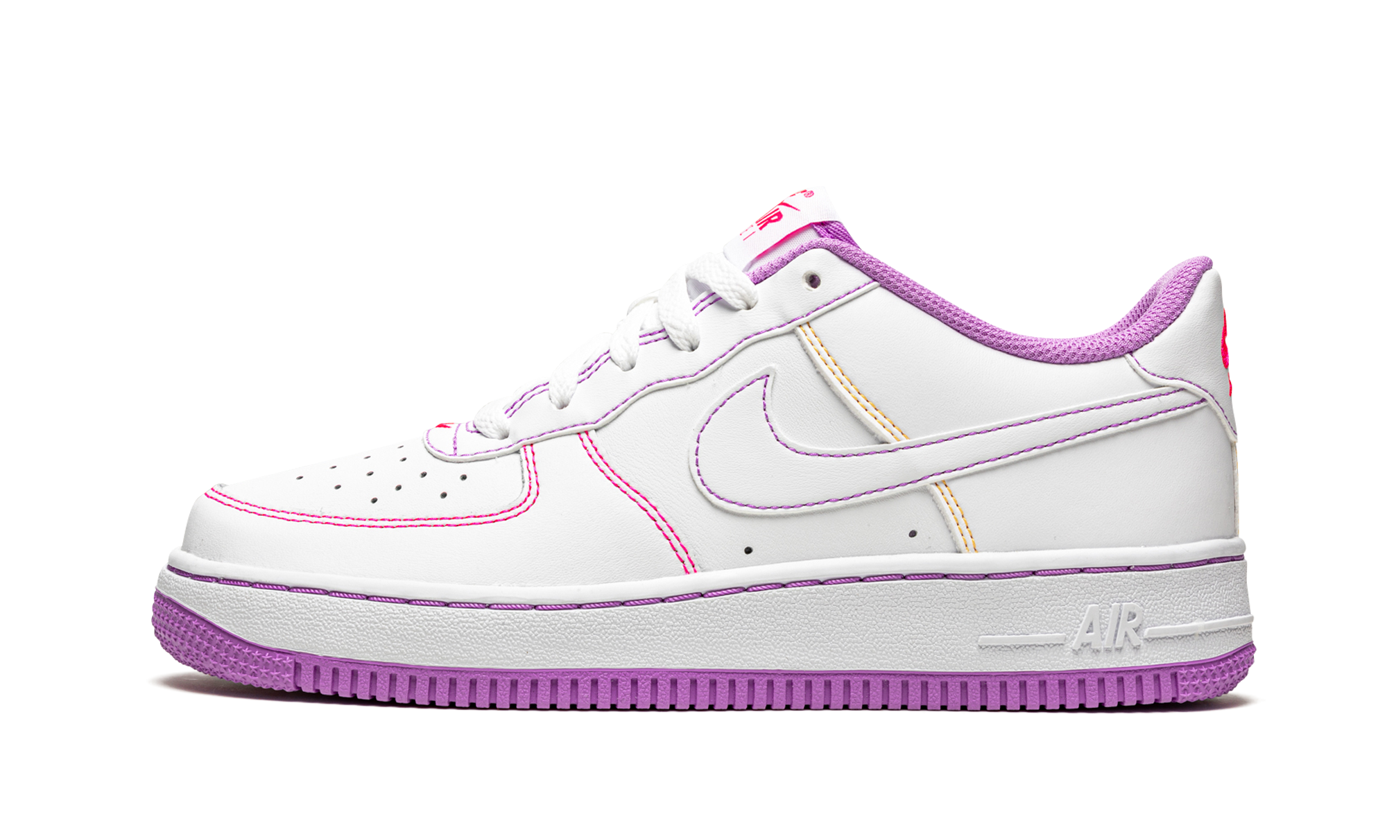 nike air force 1 low contrast stitch fuchsia glow gs+CW1575-110+diagnol right view 1