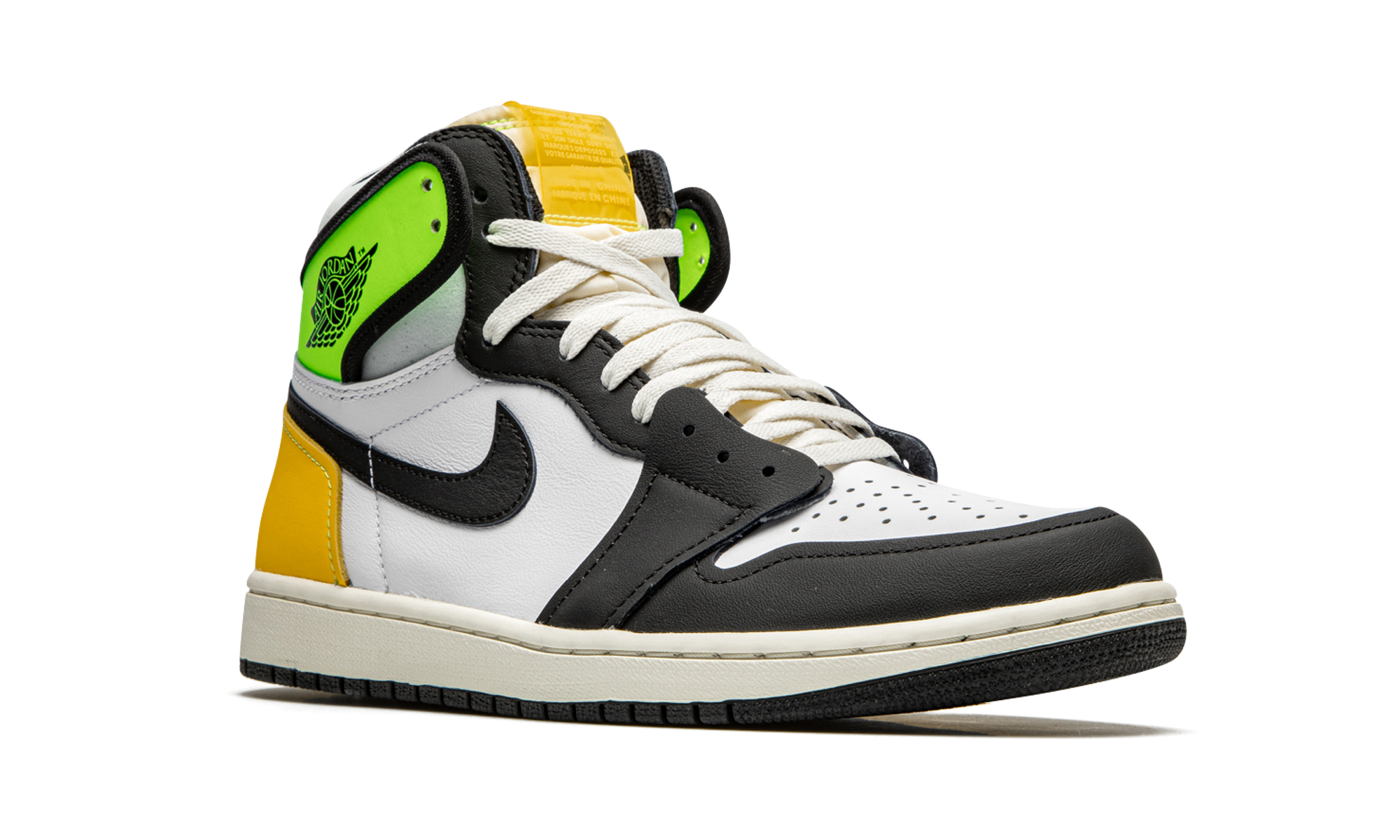 jordan 1 retro high white black volt university gold+555088-118+diagnol right view
