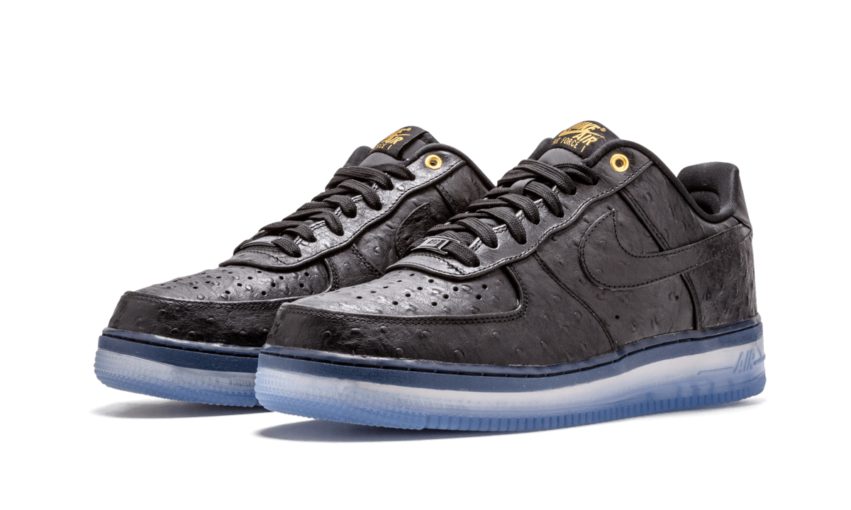 nike air force 1 cmft lux low black ostrich+805300-001+diagnol right behind view