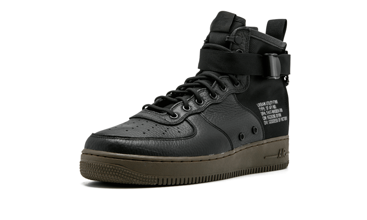 nike sf air force 1 mid black dark hazel+917753-002+left diagnol single view