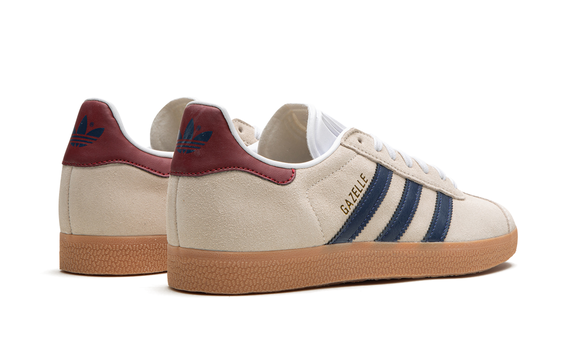adidas gazelle beige dark blue collegiate burgundy+IE0546+diagnol right behind view