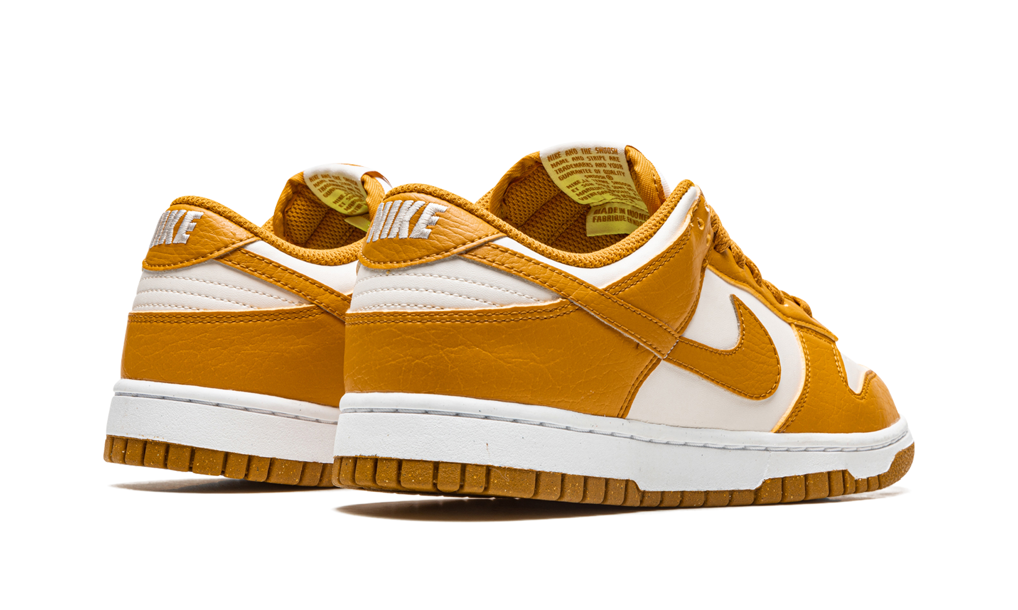 nike dunk low next nature phantom gold suede women s+DN1431-001+diagnol right behind view