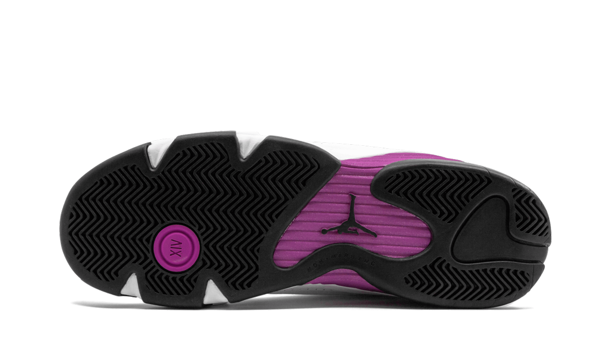 jordan 14 retro fuchsia flash black toe gs+654969-119+bottom view