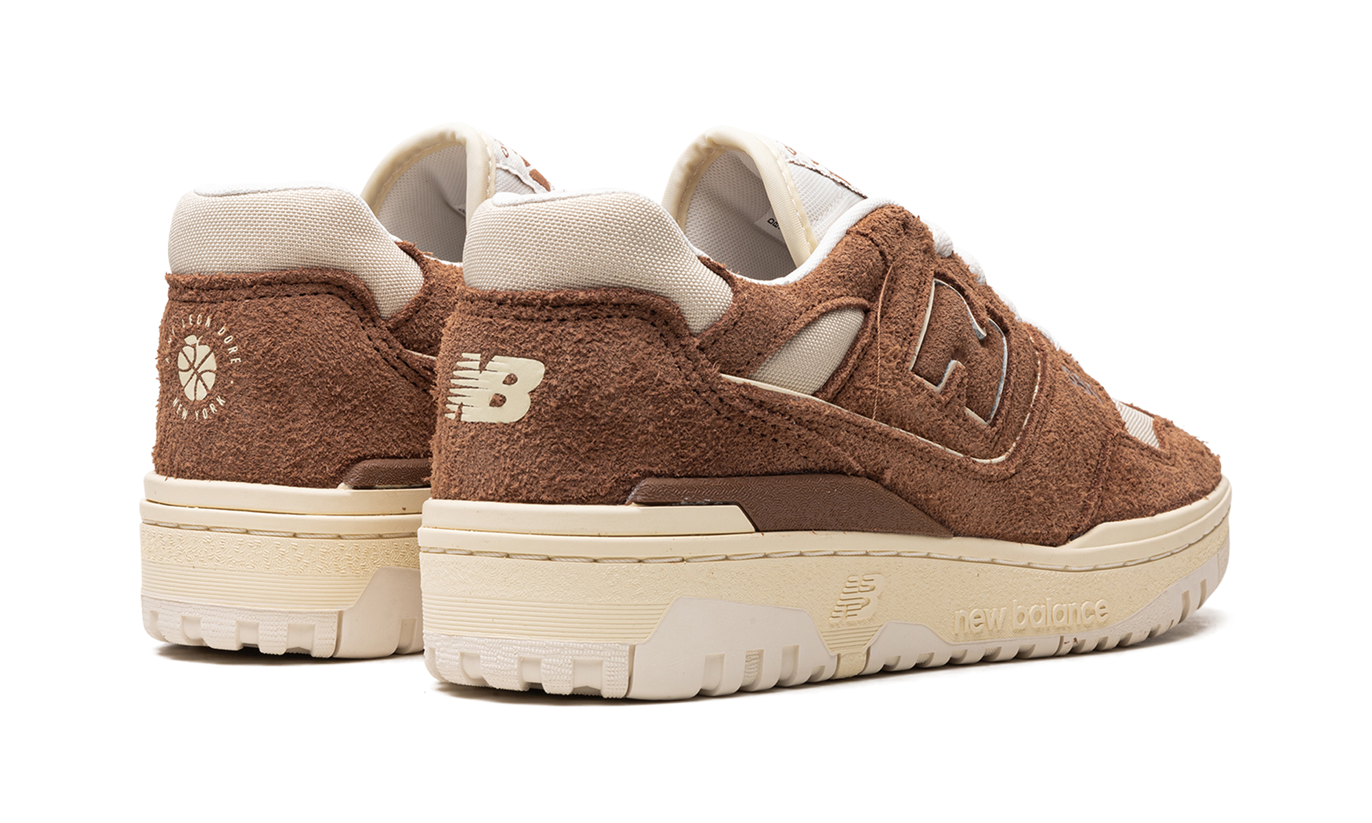 new balance 550 aime leon dore brown suede+BB550DB1+diagnol right behind view