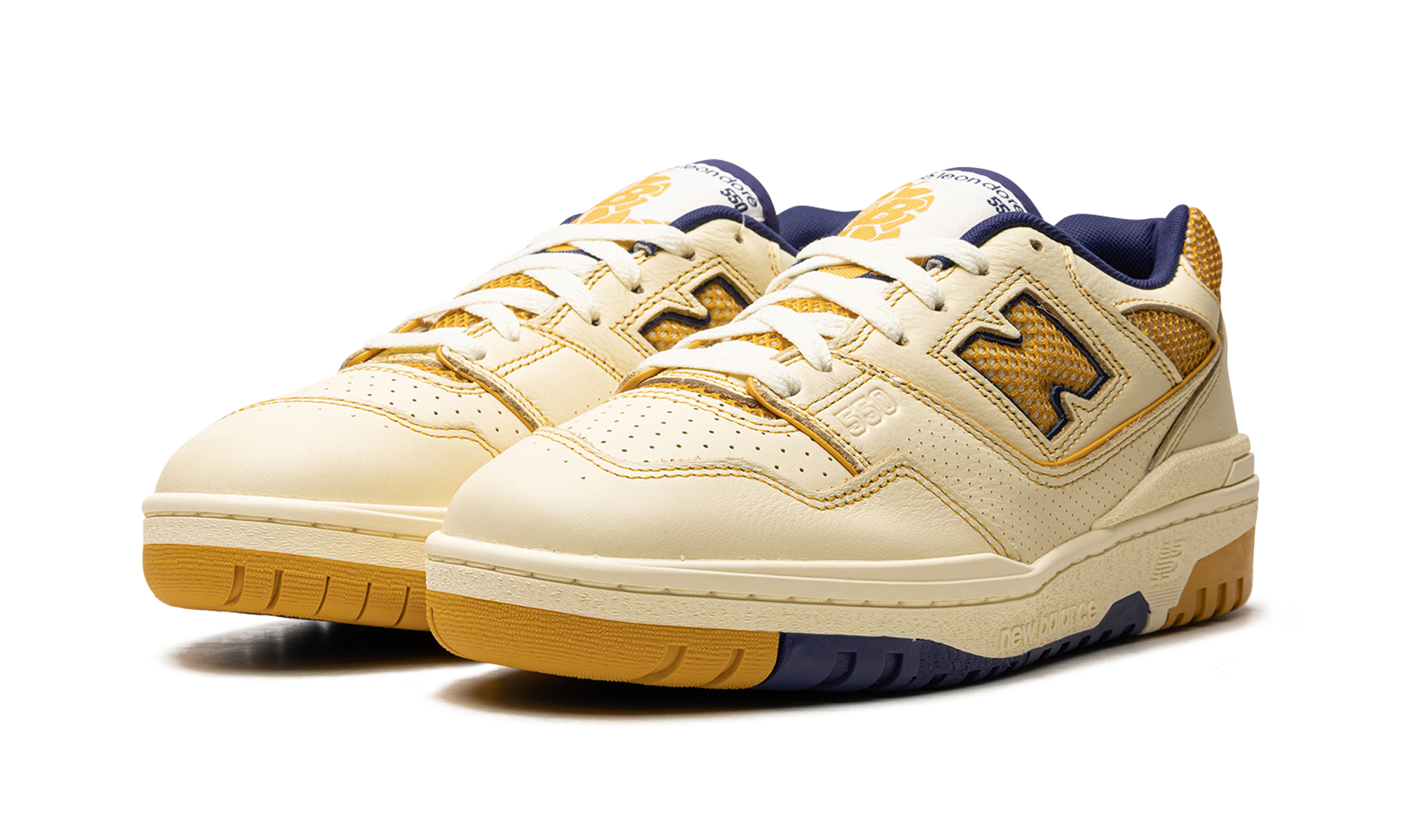 new balance 550 aime leon dore masaryk community gym yellow+BB550AX1+diagnol left view