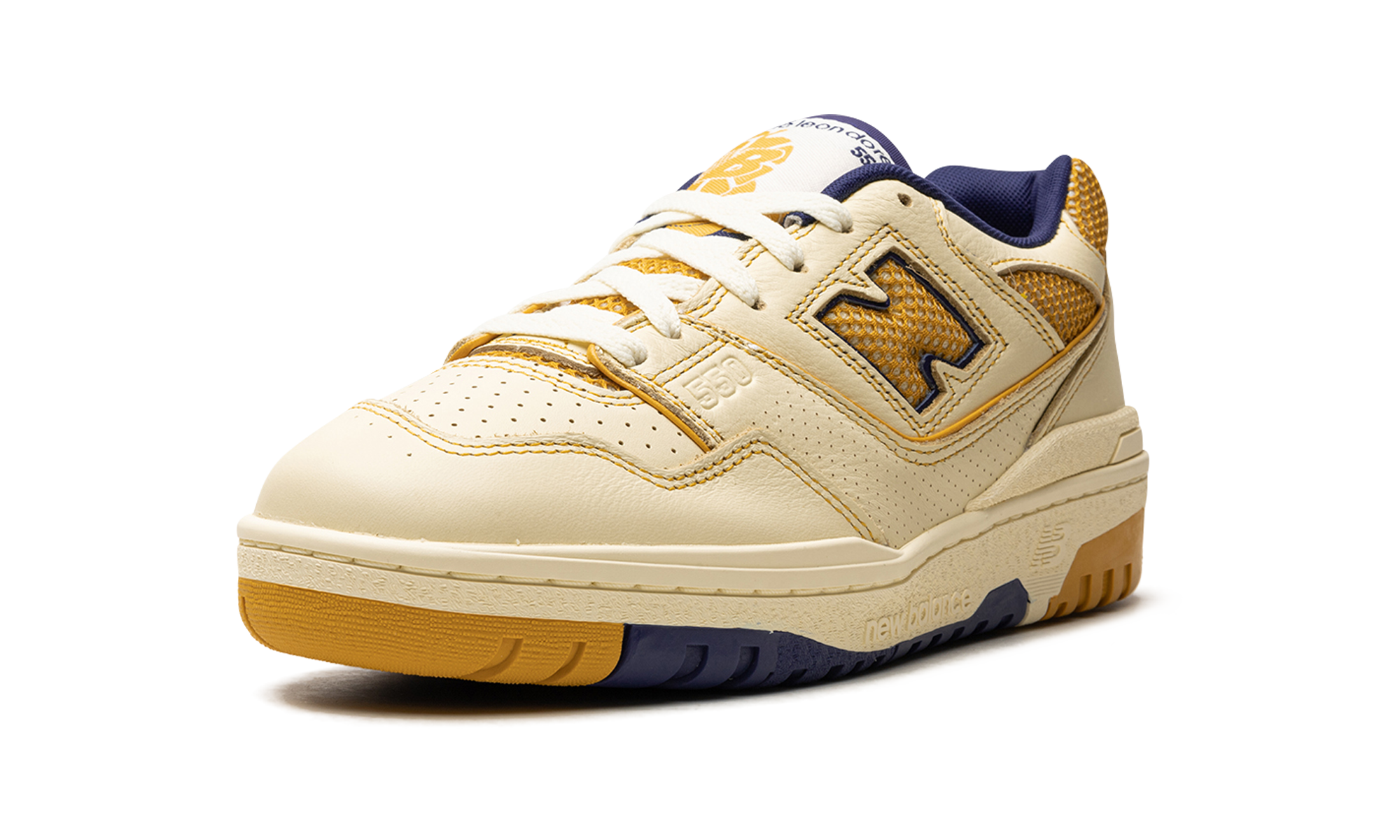 new balance 550 aime leon dore masaryk community gym yellow+BB550AX1+left diagnol single view