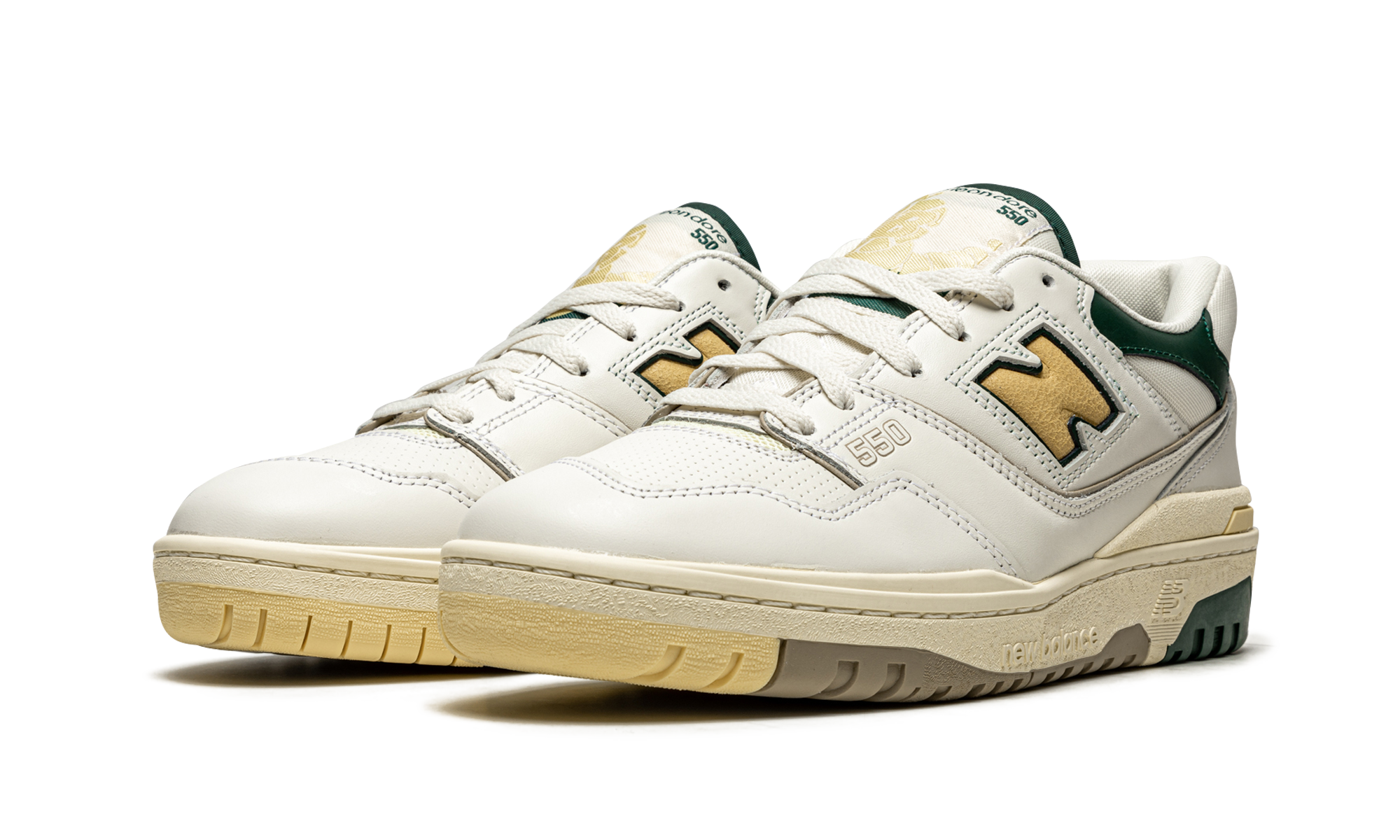 new balance 550 aime leon dore natural green+BB550A2+diagnol left view