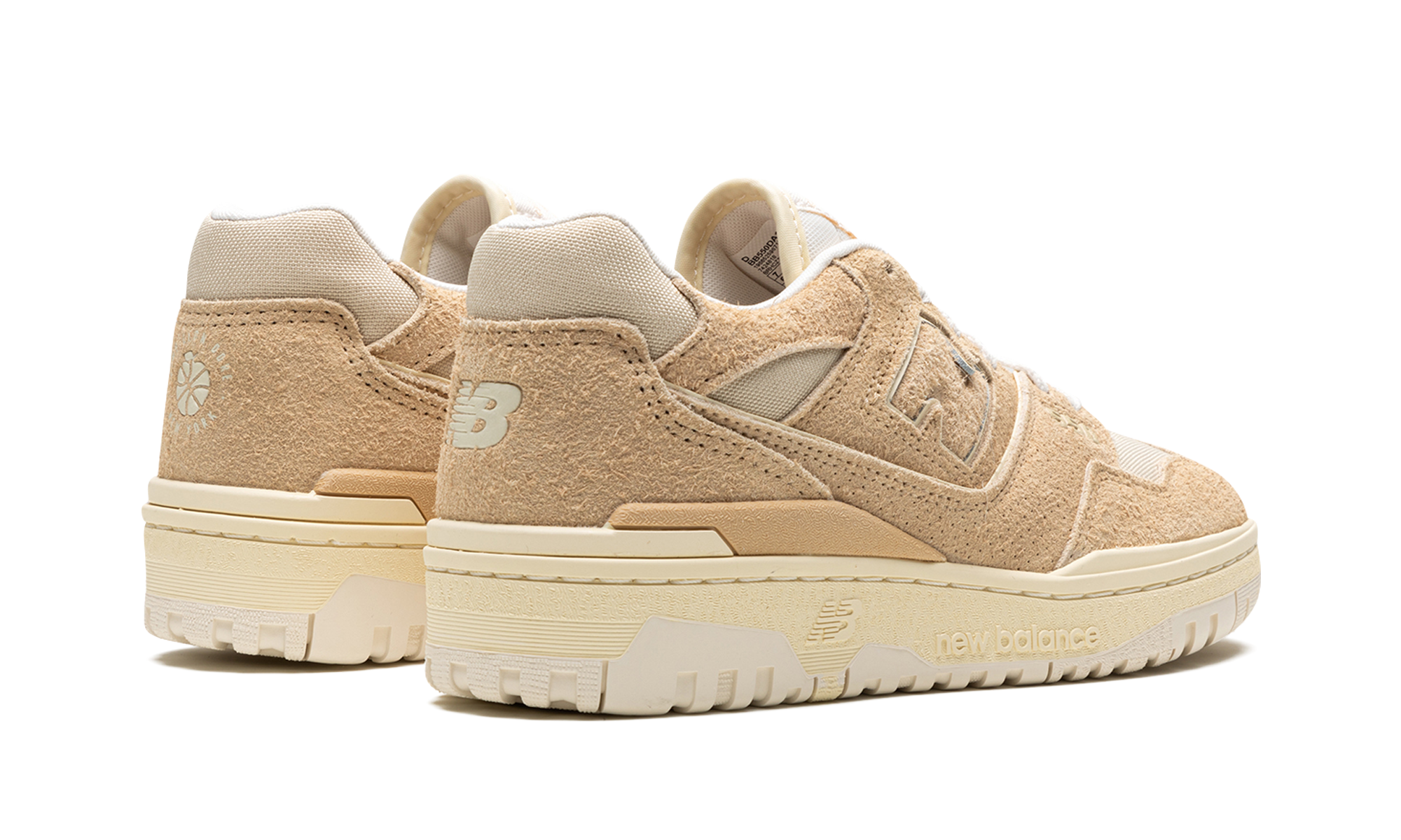 new balance 550 aime leon dore taupe suede+BB550DA1+diagnol right behind view