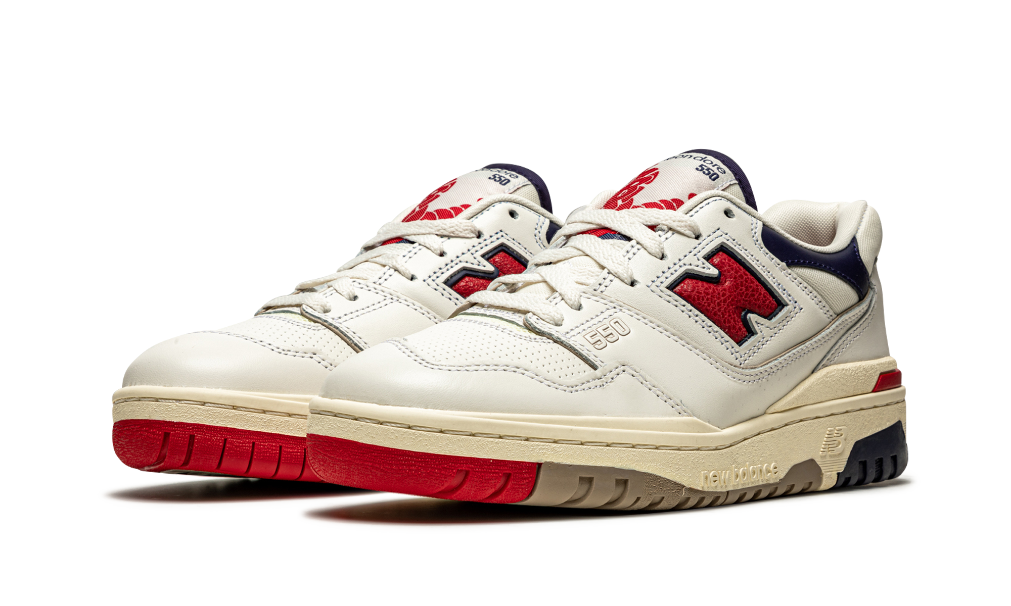 new balance 550 aime leon dore white navy red+BB550A3+diagnol left view