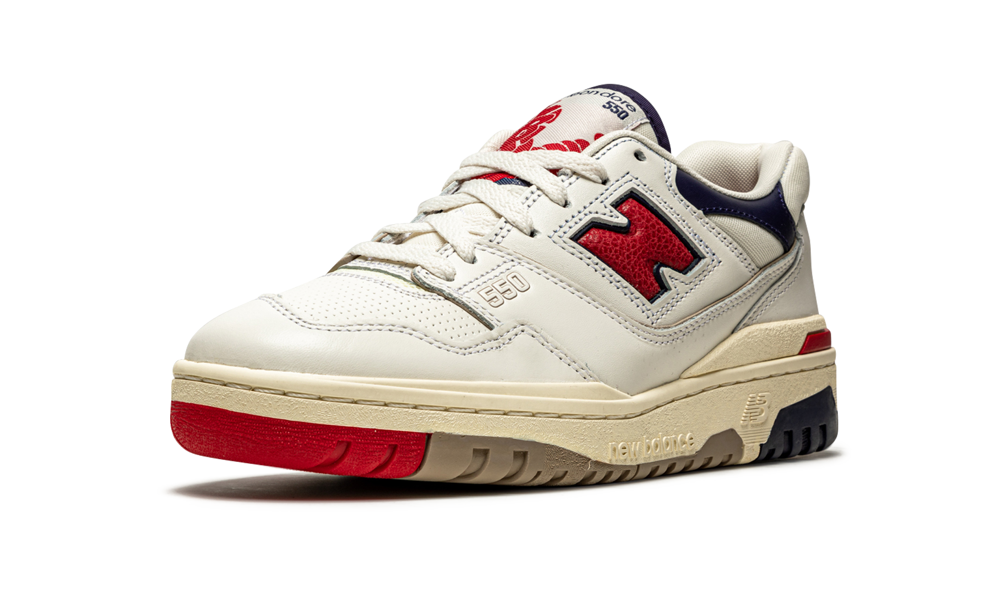 new balance 550 aime leon dore white navy red+BB550A3+left diagnol single view