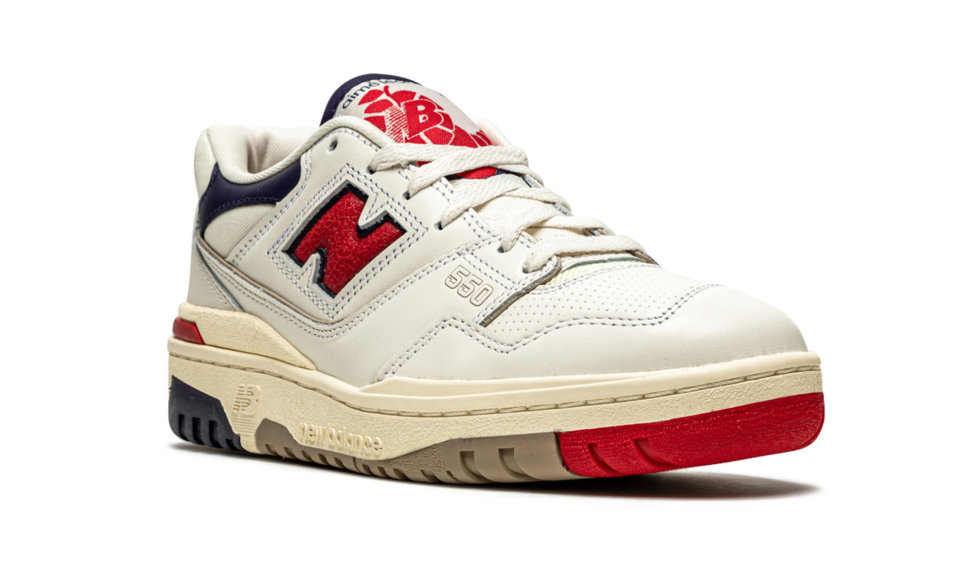 new balance 550 aime leon dore white navy red+BB550A3+diagnol right view