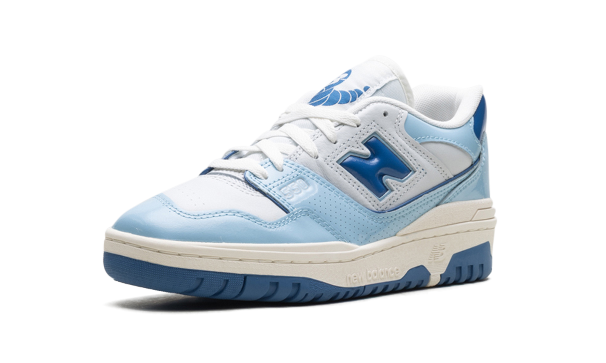new balance 550 chrome blue patent+BB550YKE+left diagnol single view