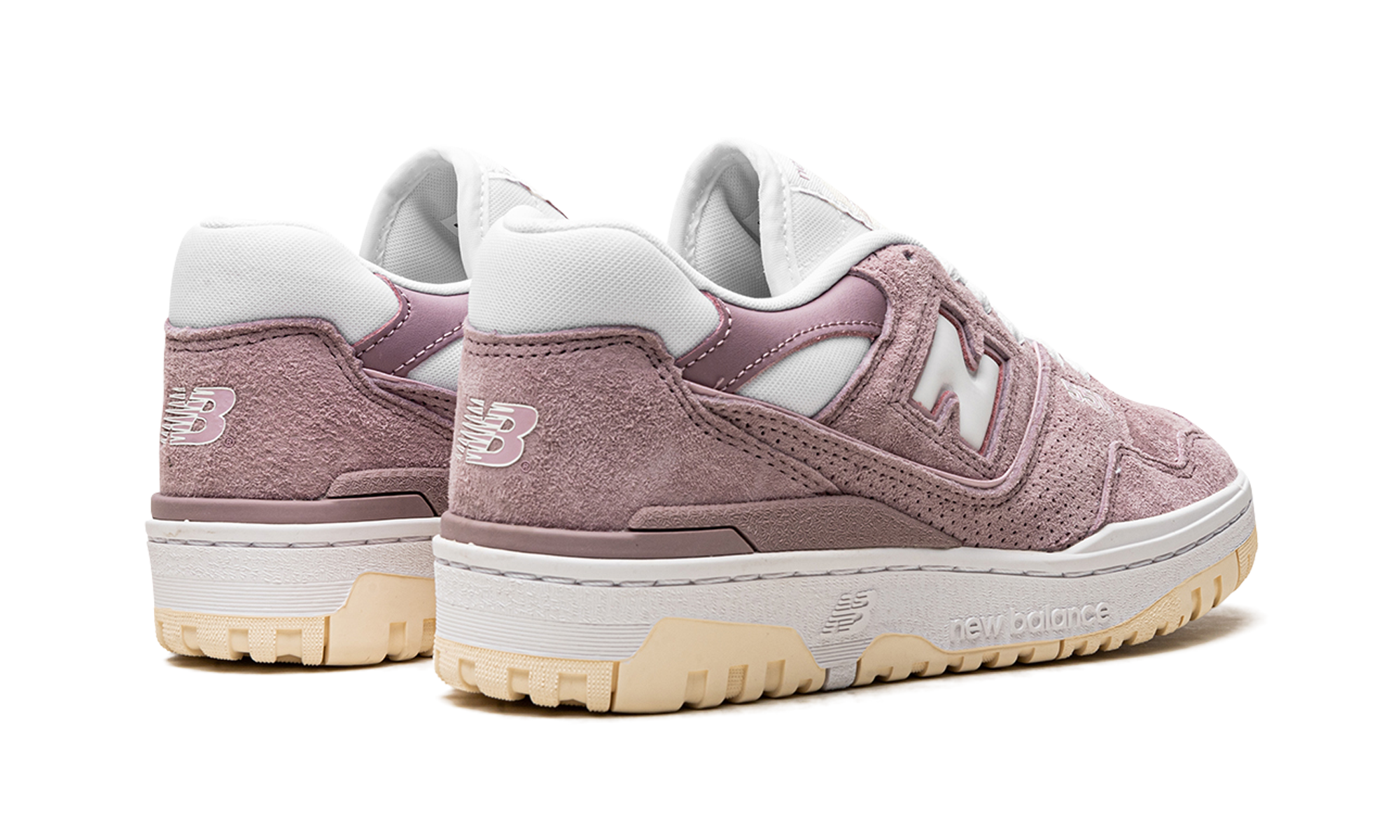 new balance 550 lilac chalk suede women s+BBW550PB+diagnol right behind view