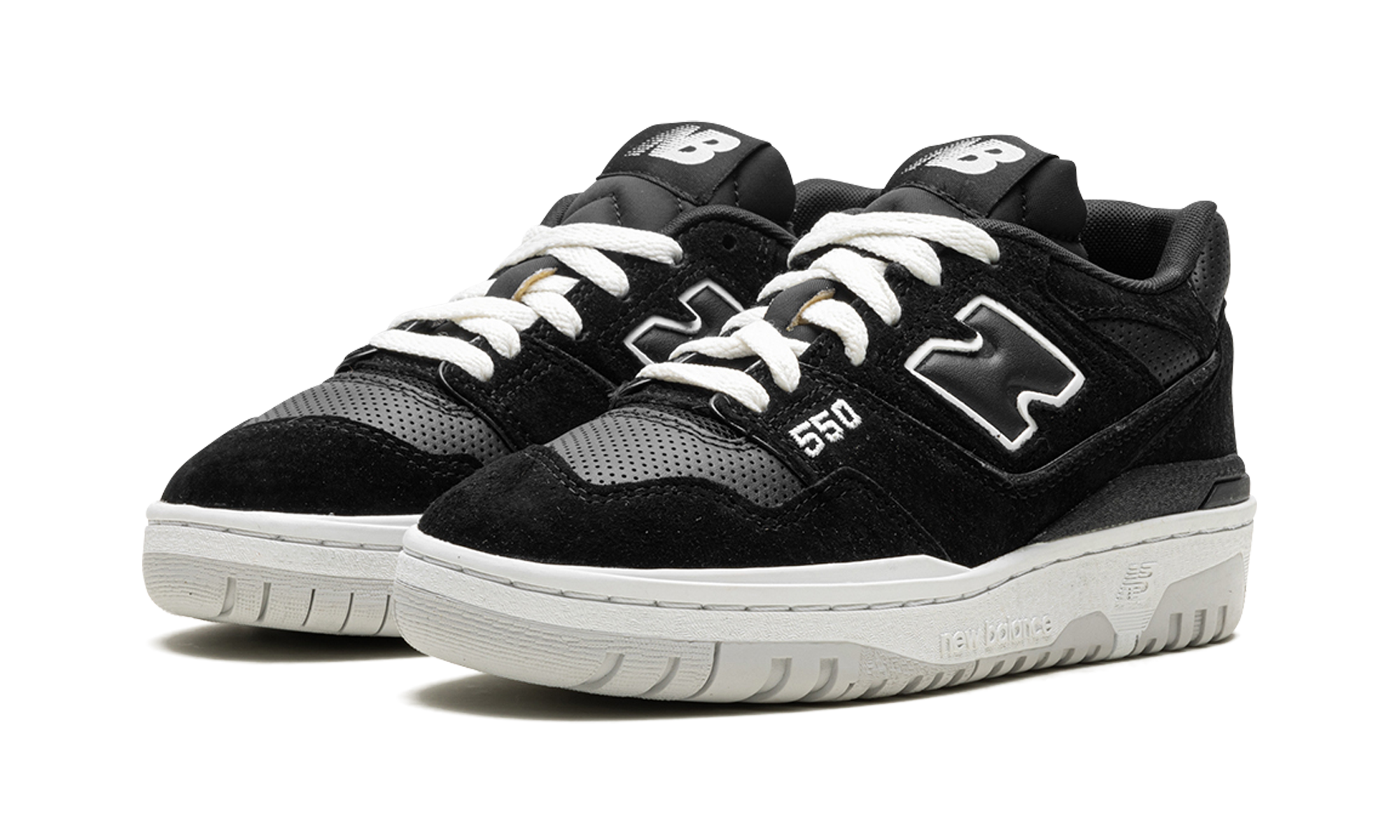 new balance 550 suede perforated leather black white+BB550PRA+diagnol left view