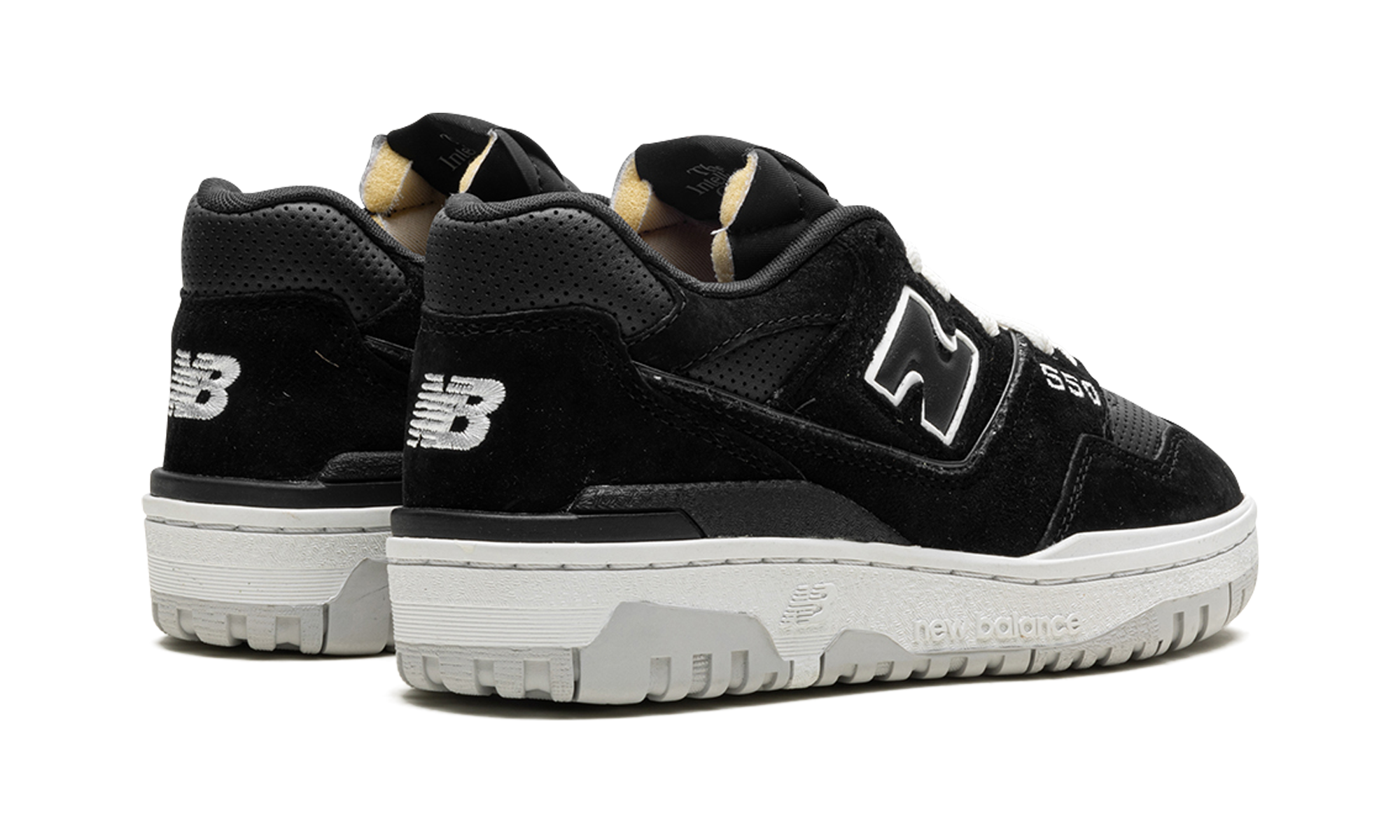 new balance 550 suede perforated leather black white+BB550PRA+diagnol right behind view
