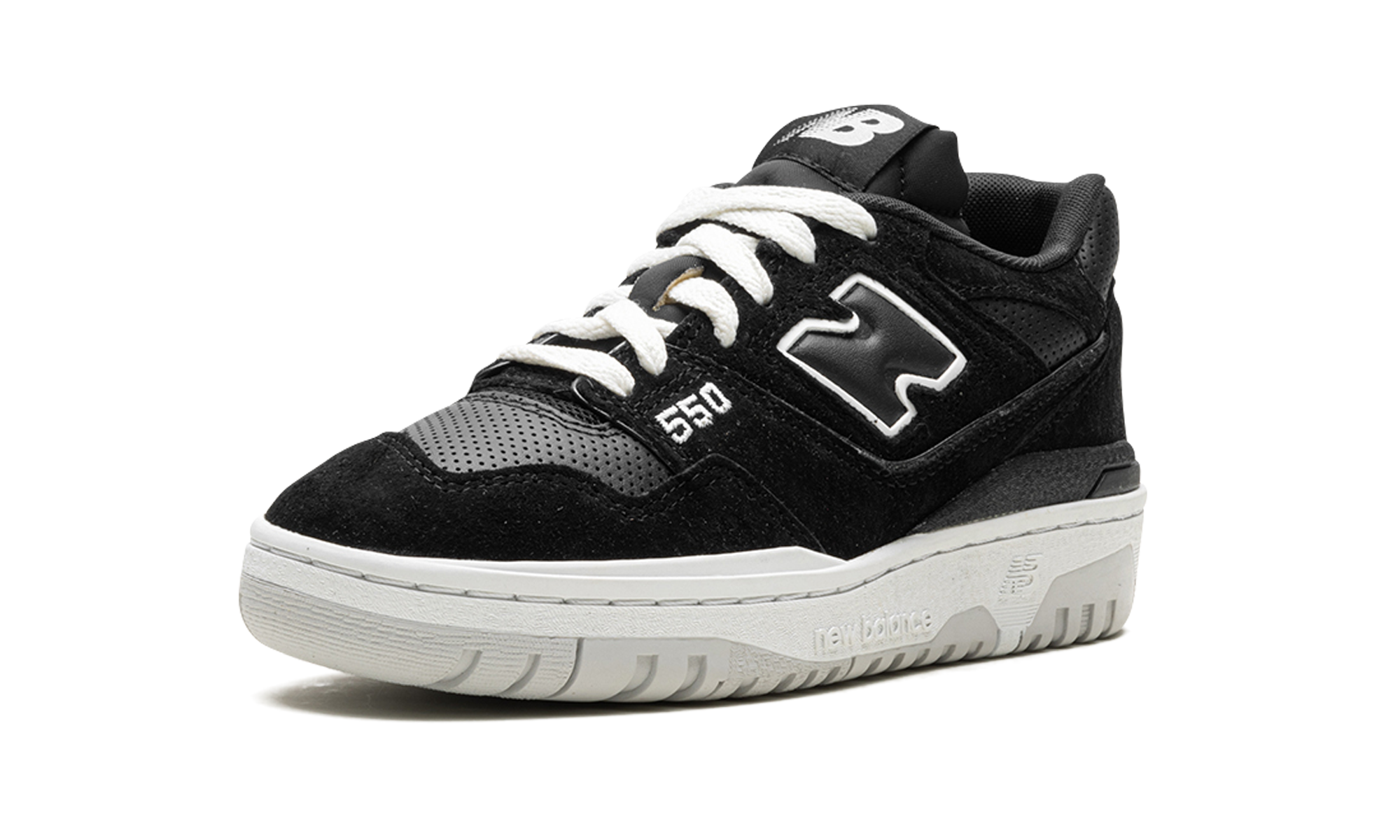 new balance 550 suede perforated leather black white+BB550PRA+left diagnol single view