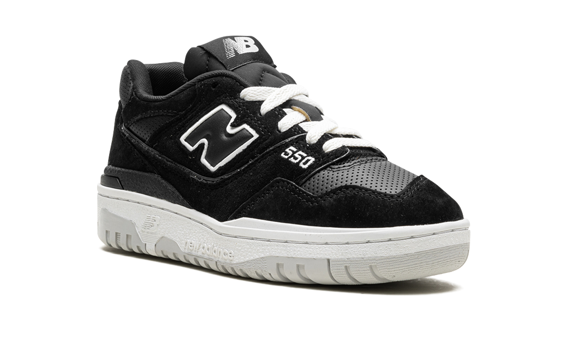 new balance 550 suede perforated leather black white+BB550PRA+diagnol right view