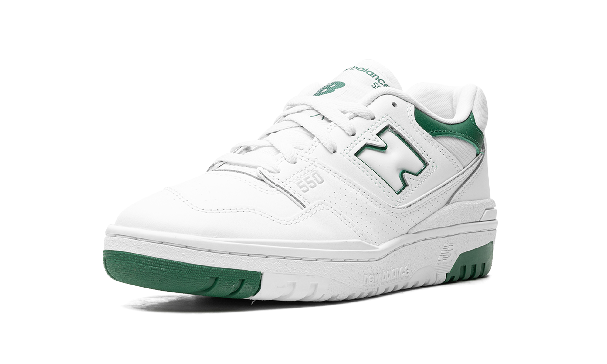 new balance 550 white classic green+BB550SWB+left diagnol single view