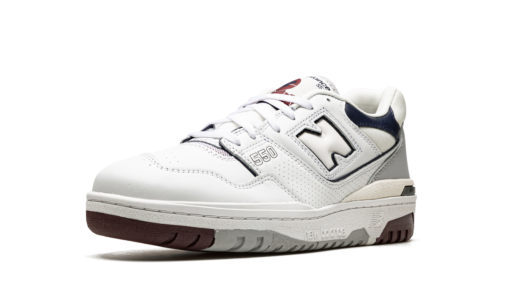 new balance 550 white natural indigo burgundy+BB550PWB+left diagnol single view