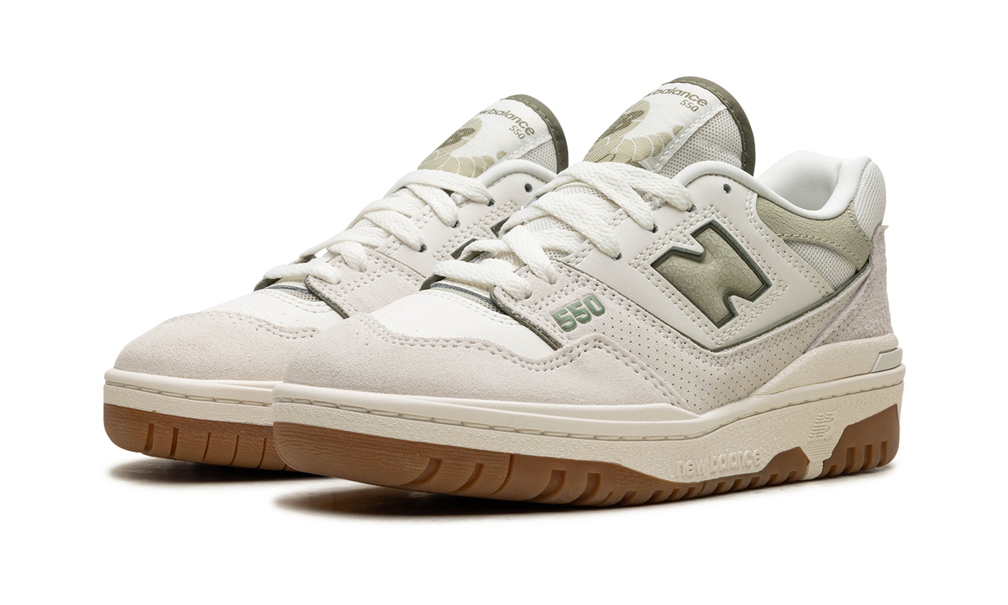new balance 550 white olive gum women s+BBW550FO+diagnol left view