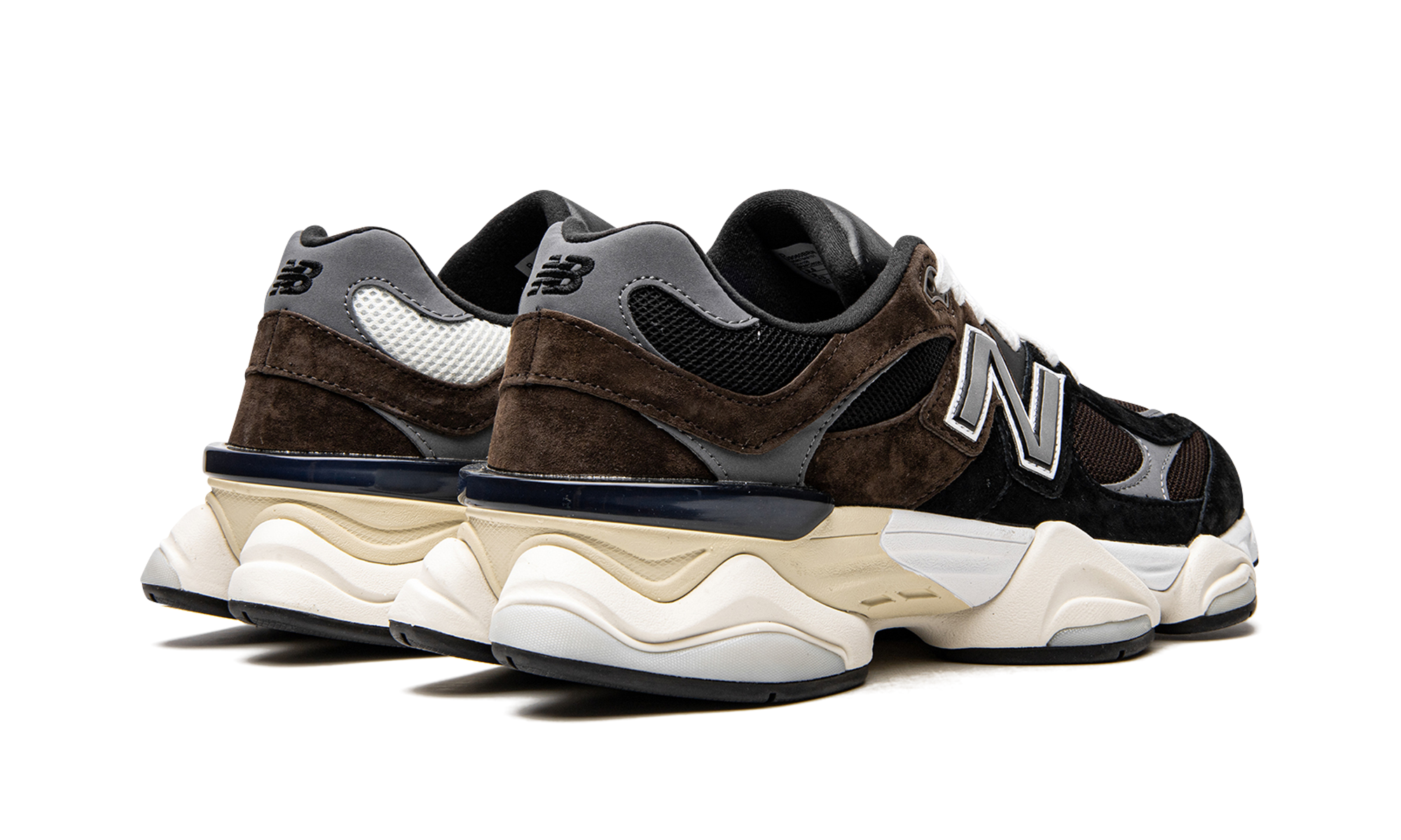 new balance 9060 brown black+U9060BRN+diagnol right behind view