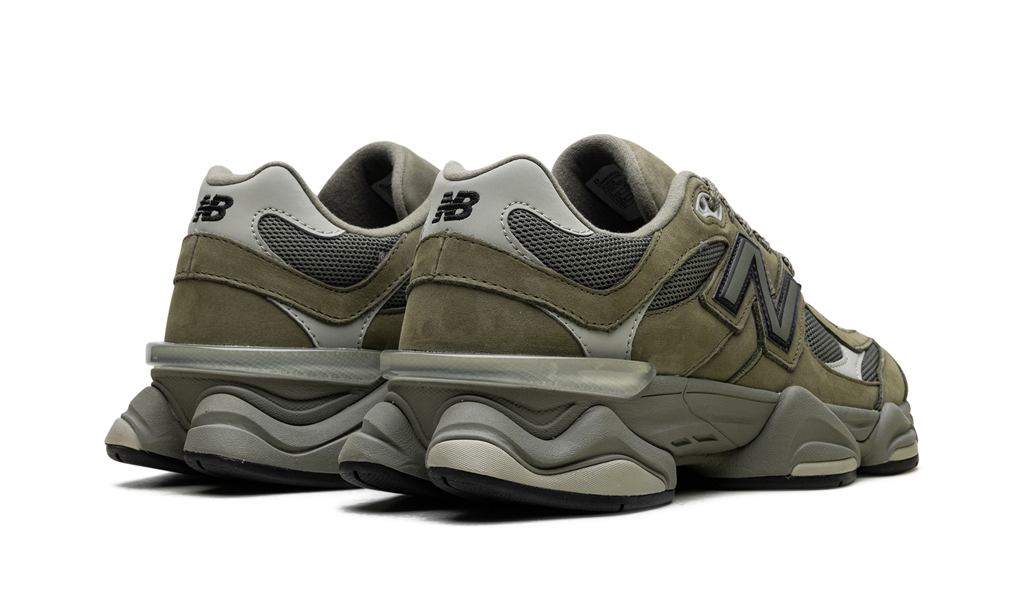 new balance 9060 dark olivine+U9060ZGD+diagnol right behind view