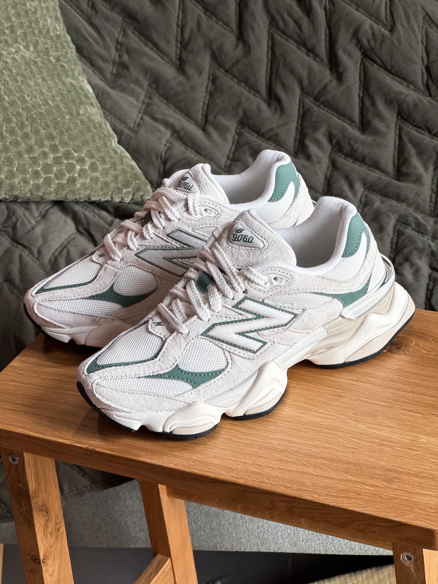 New Balance 9060 Linen Dark Juniper, Lifestyle View 4, SKU U9060EEI