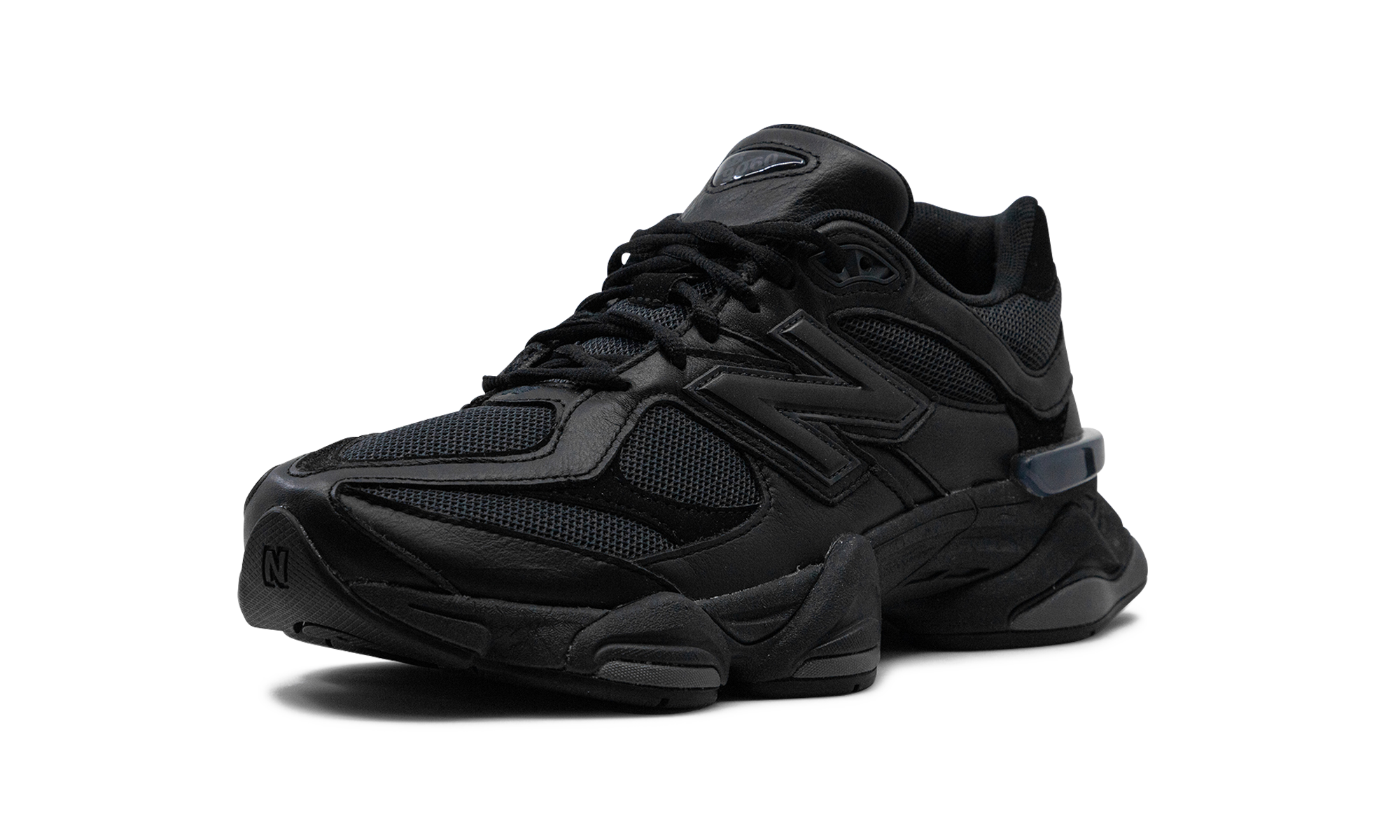 new balance 9060 triple black leather+U9060NRI+left diagnol single view