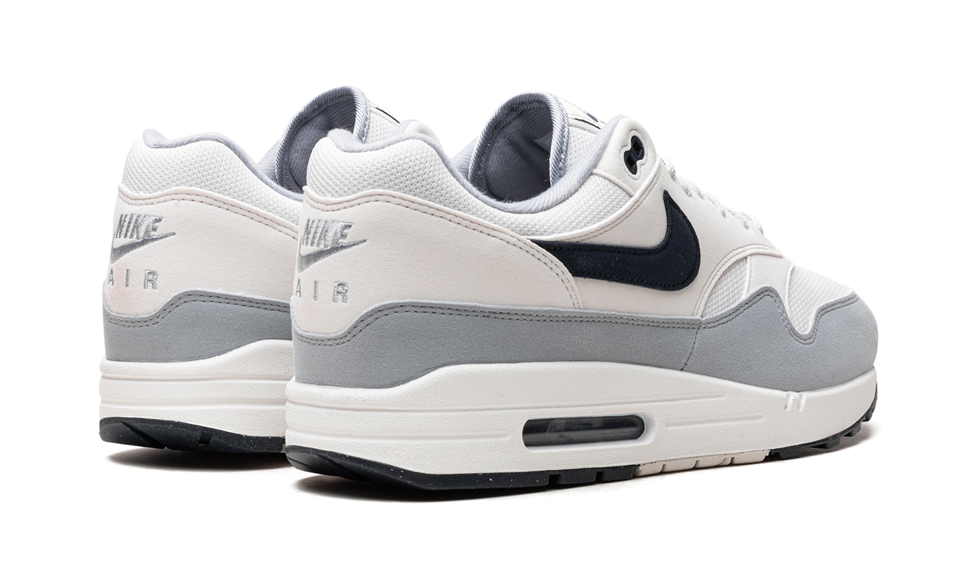 nike air max 1 platinum tint dark obsidian+FD9082-002+diagnol right behind view